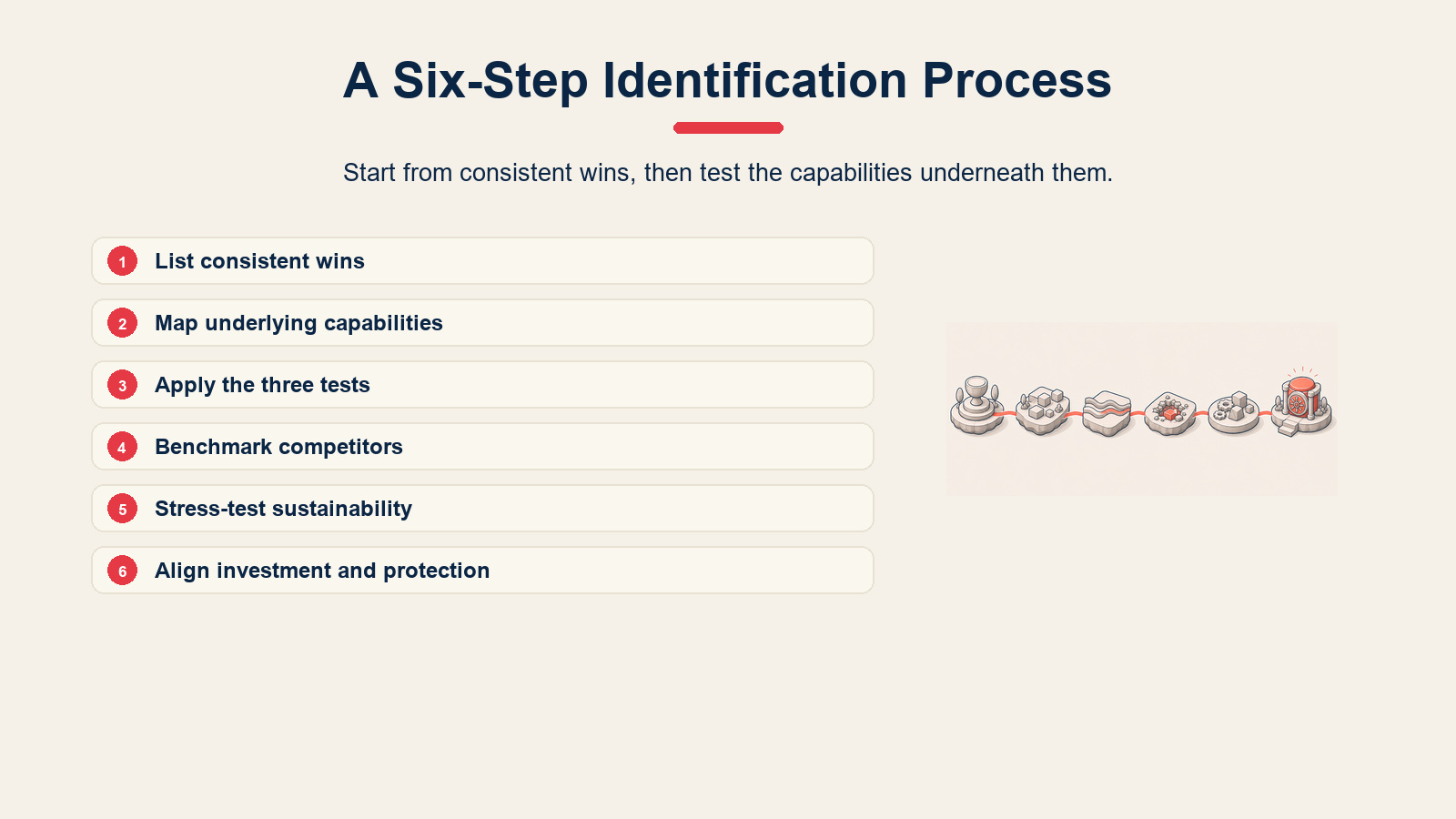 Six-step process to identify core competencies.