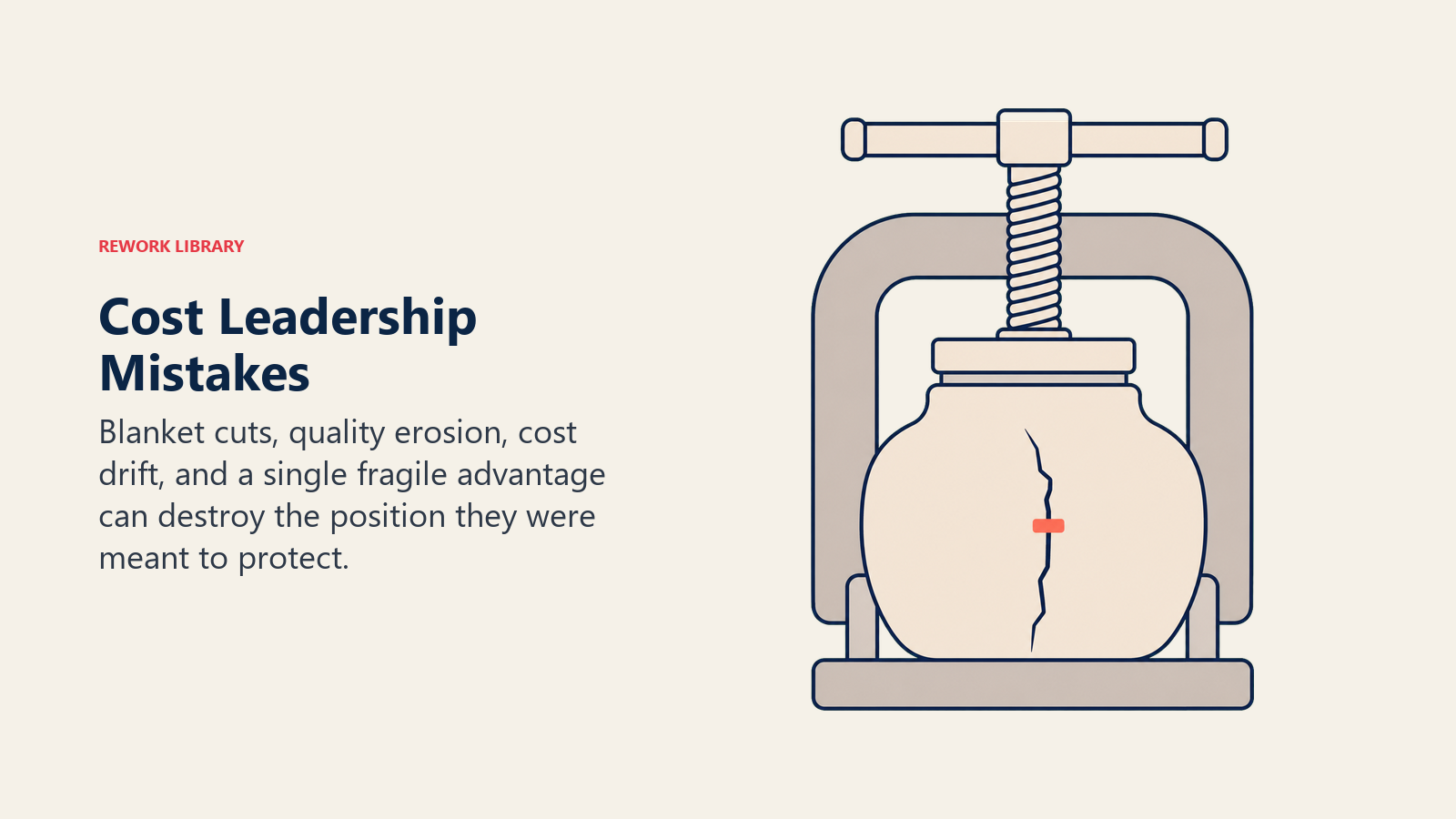 Cost leadership mistake shown as an over-tightened press cracking product quality