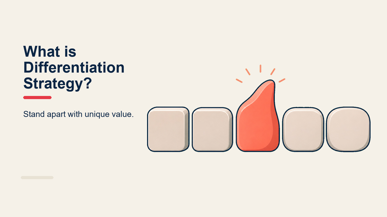 Differentiation strategy showing one unique offering standing out from identical competitors