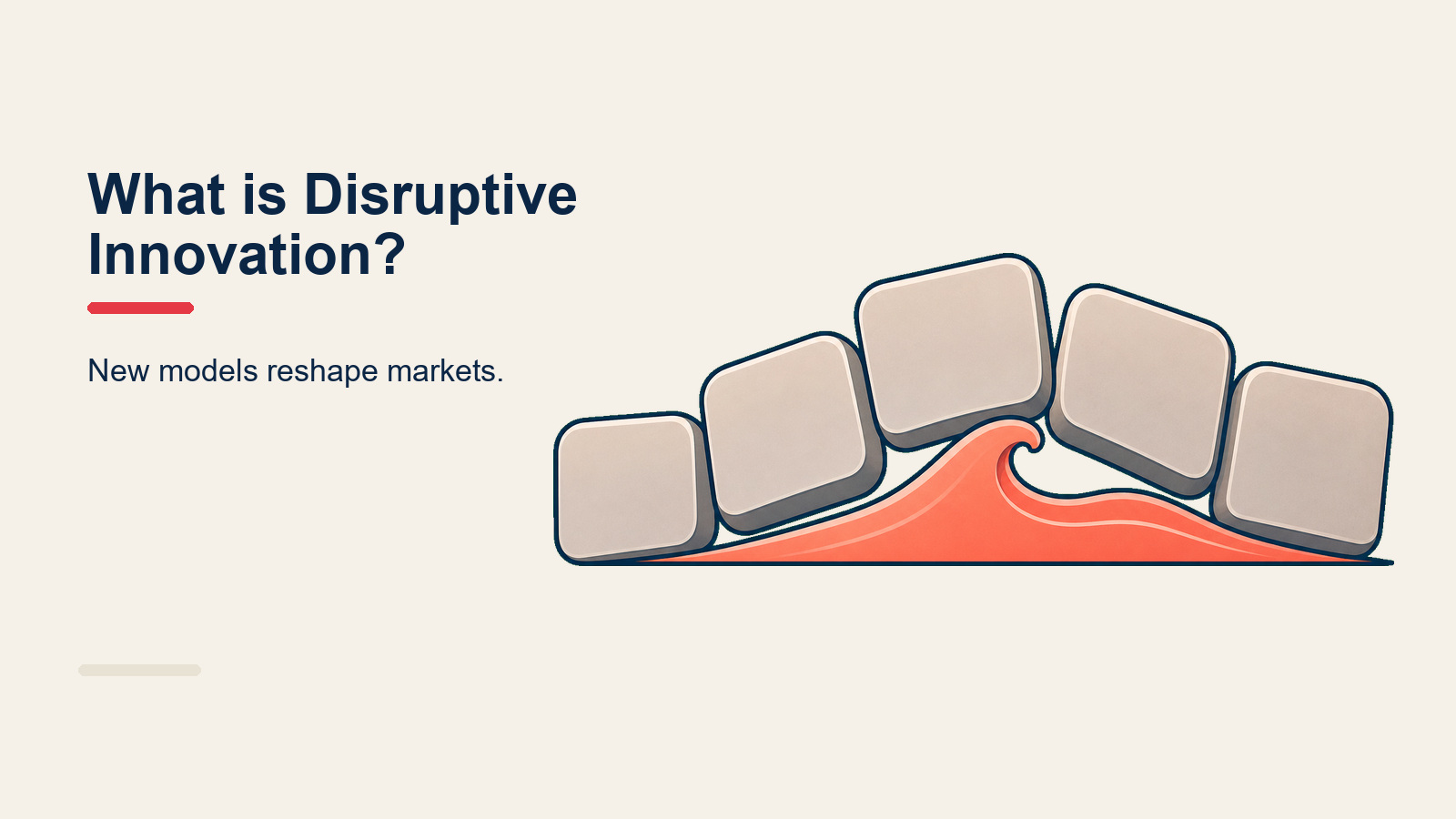 Disruptive innovation line chart showing a disruptor performance curve rising from below to overtake an incumbent, illustrating Christensen's theory