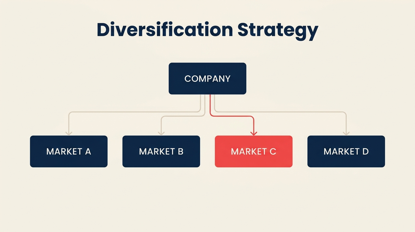 Diversification strategy shown as a company branching into multiple markets