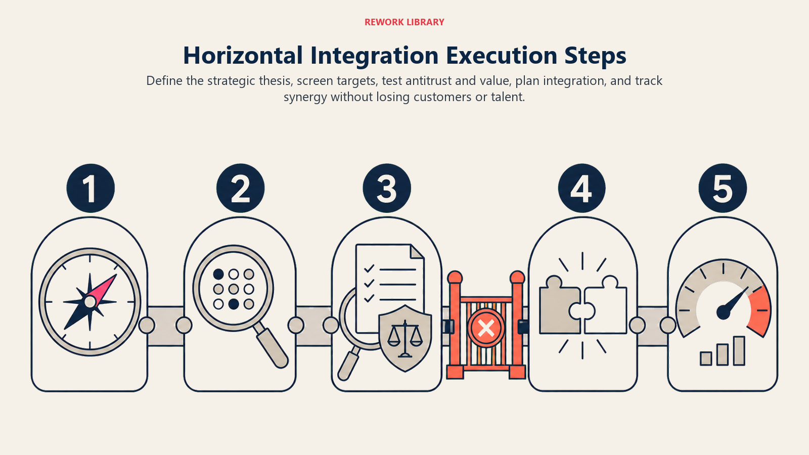 Horizontal Integration Execution Steps shown as five-gate merger execution route