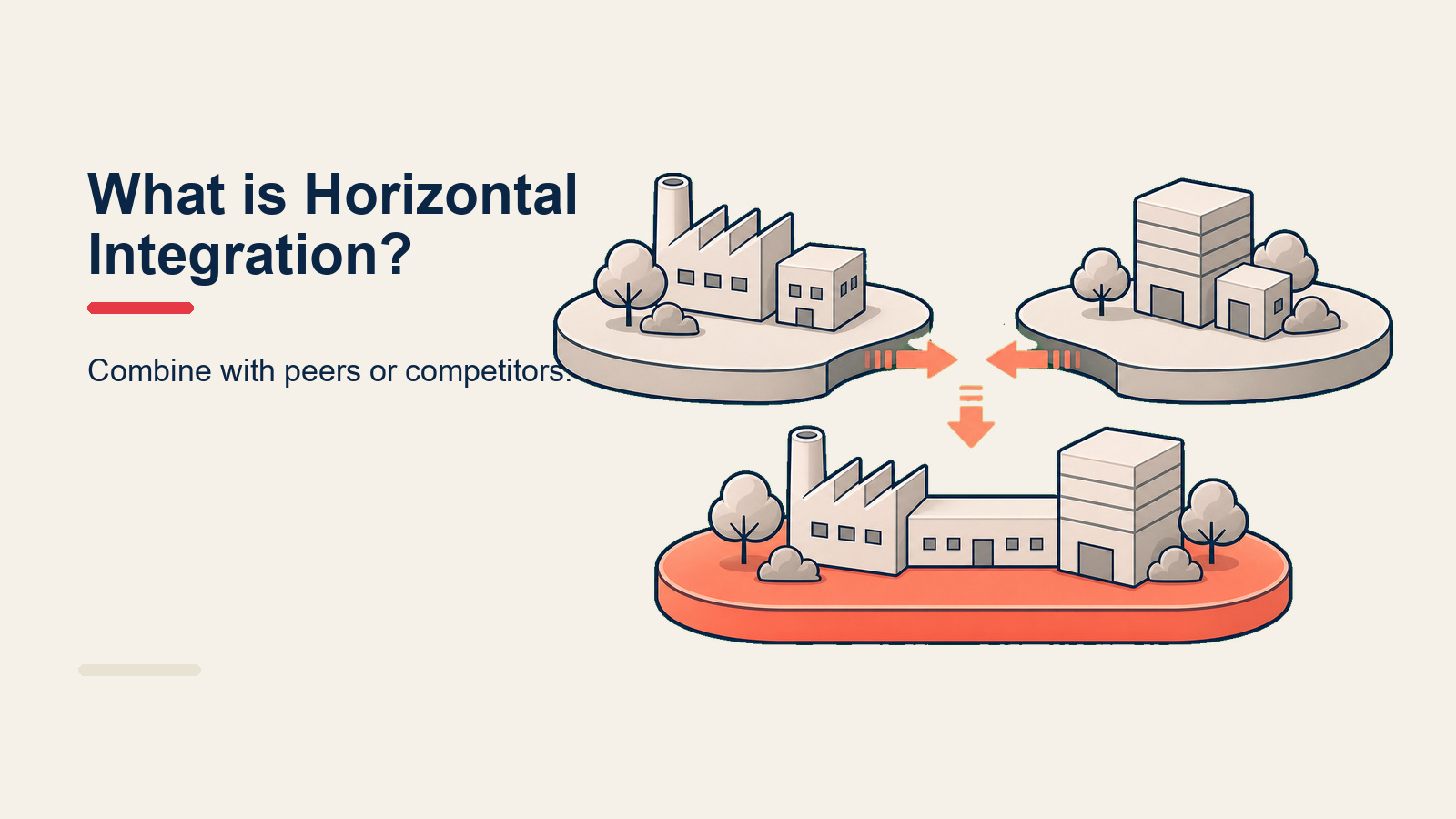 Horizontal integration shown as a company merging with competitors at the same supply chain stage
