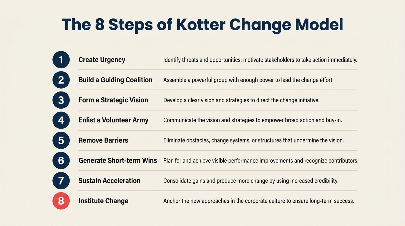 The 8 steps of Kotter's change model
