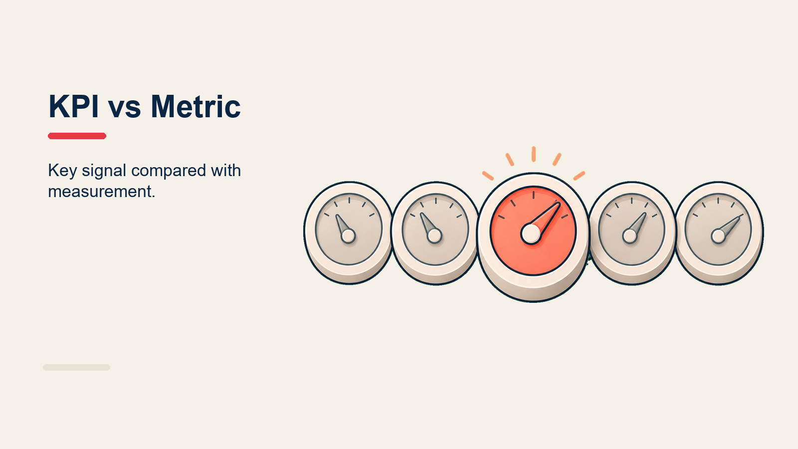 KPI versus metric shown as many metrics narrowing into a few KPIs