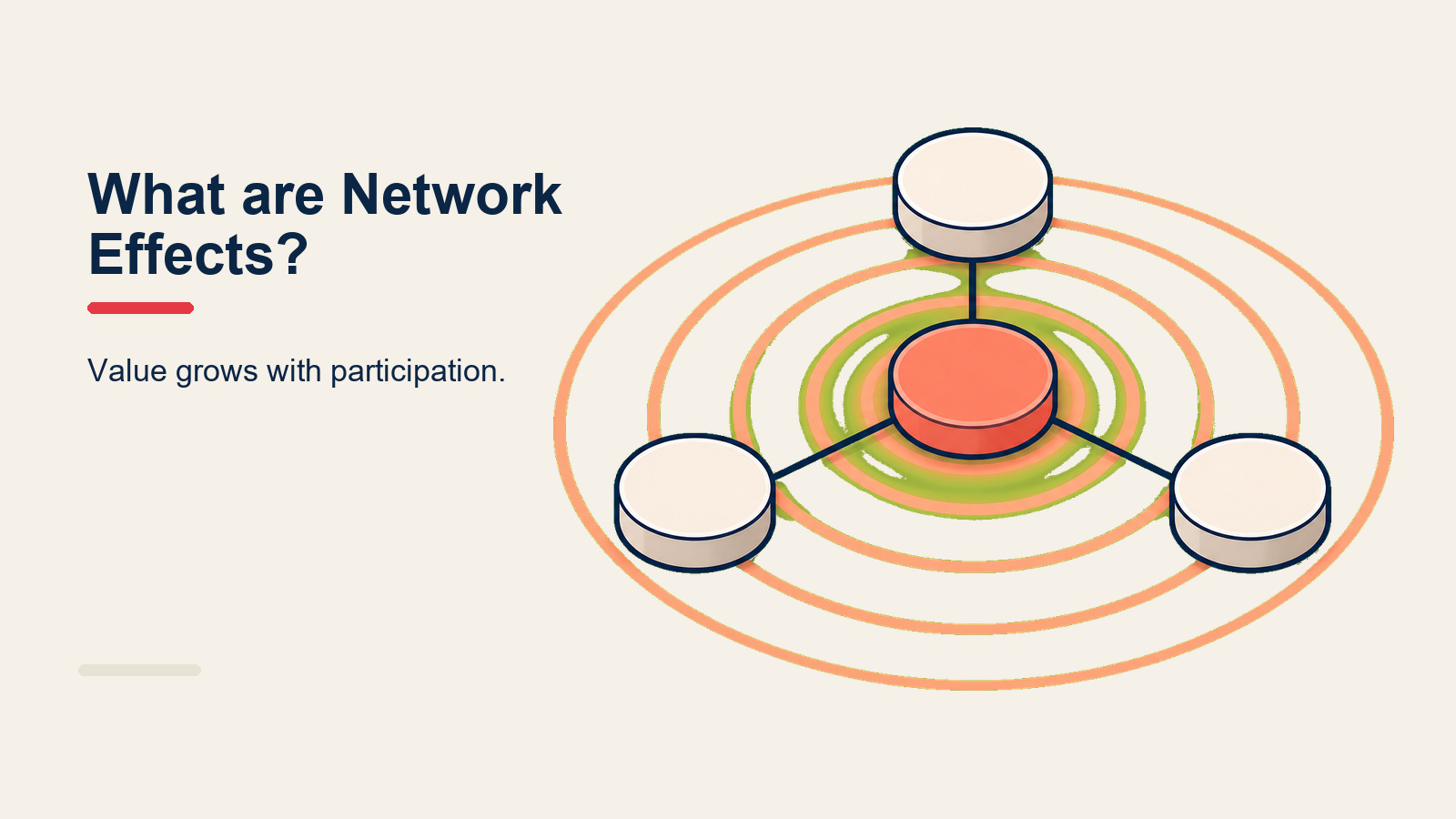 Growing network of connected users showing network effects increasing value