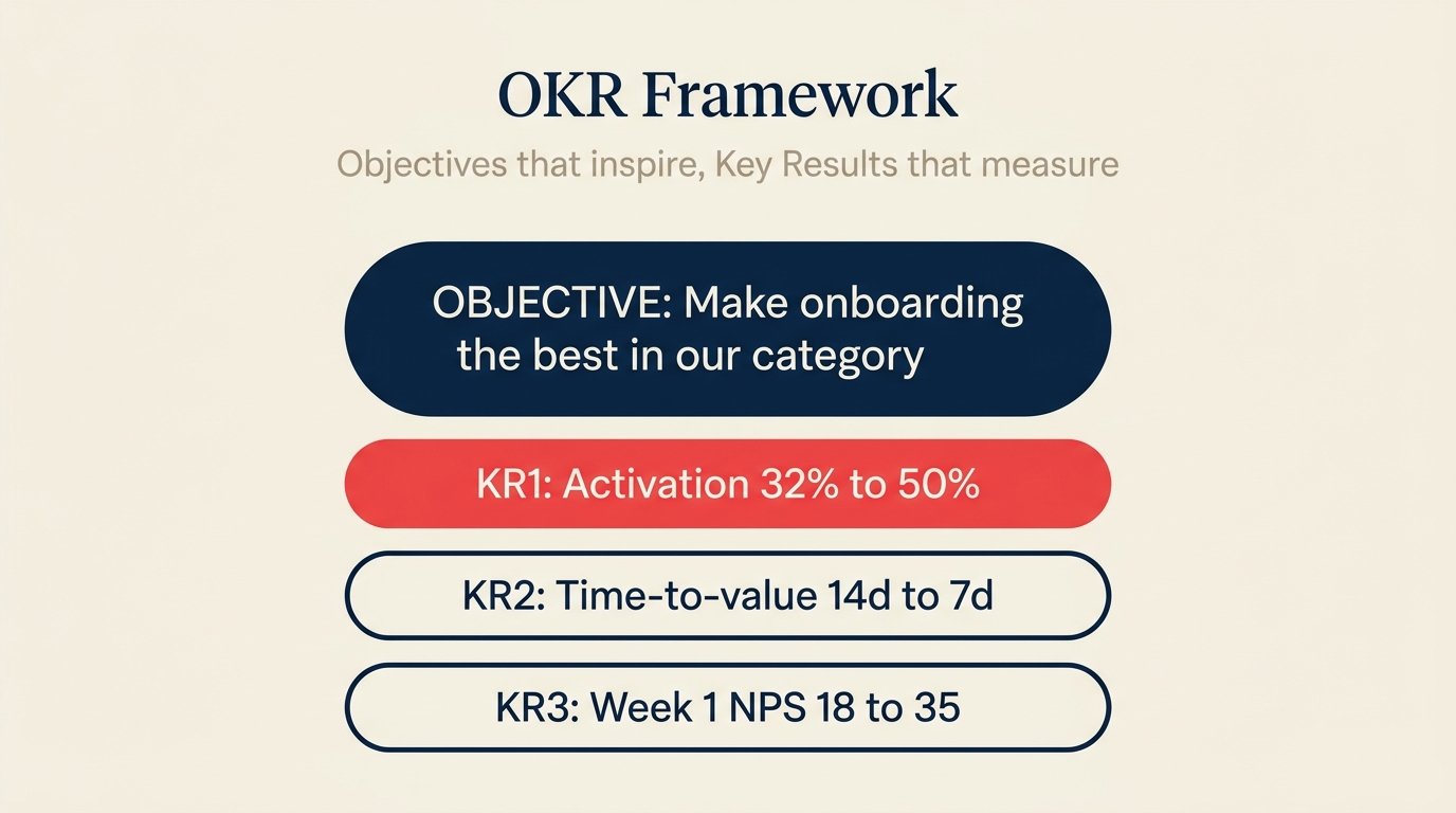 OKR framework showing one objective with three measurable key results