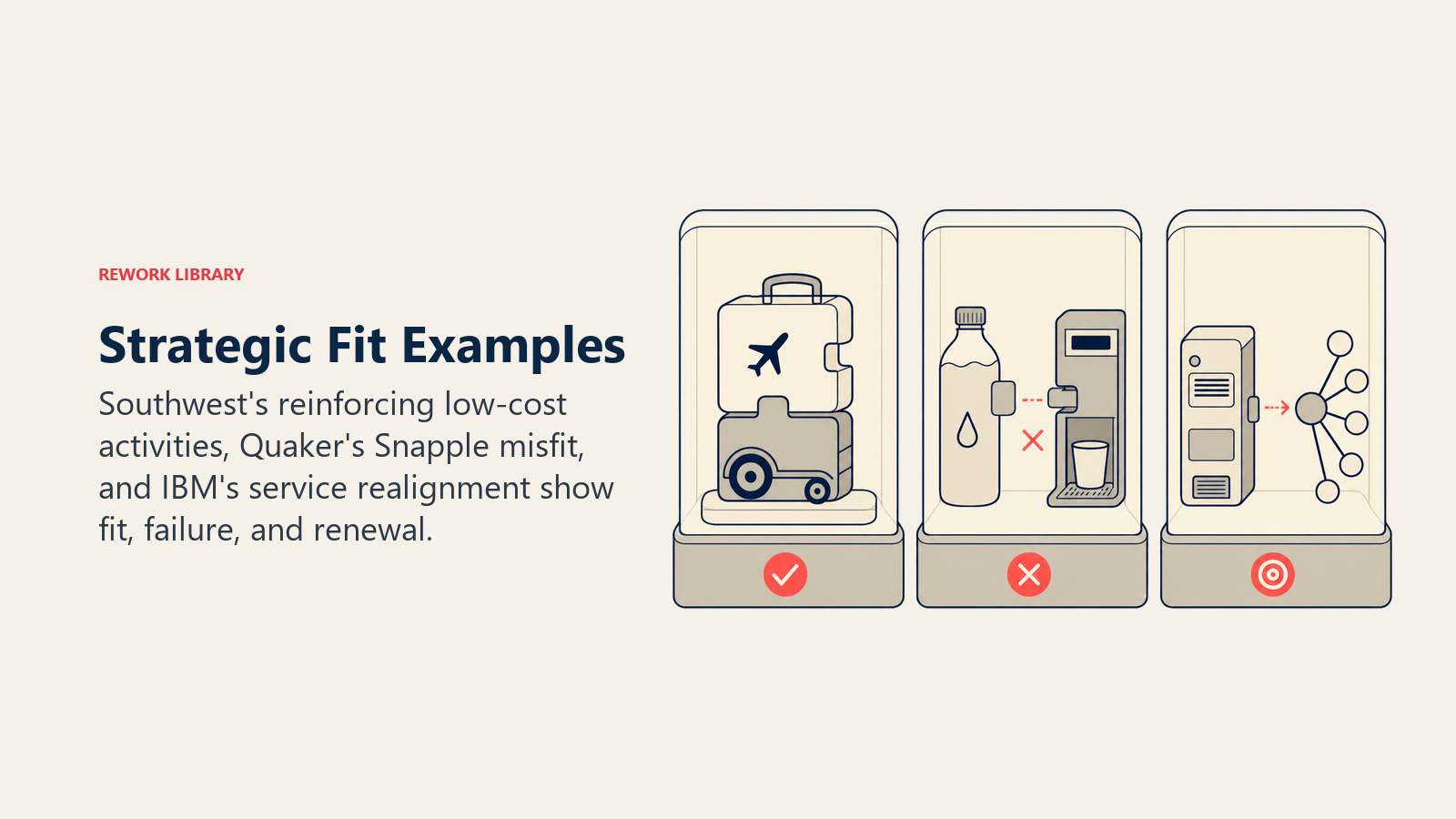 Strategic Fit Examples shown as three museum cases showing fit, misfit, and realignment