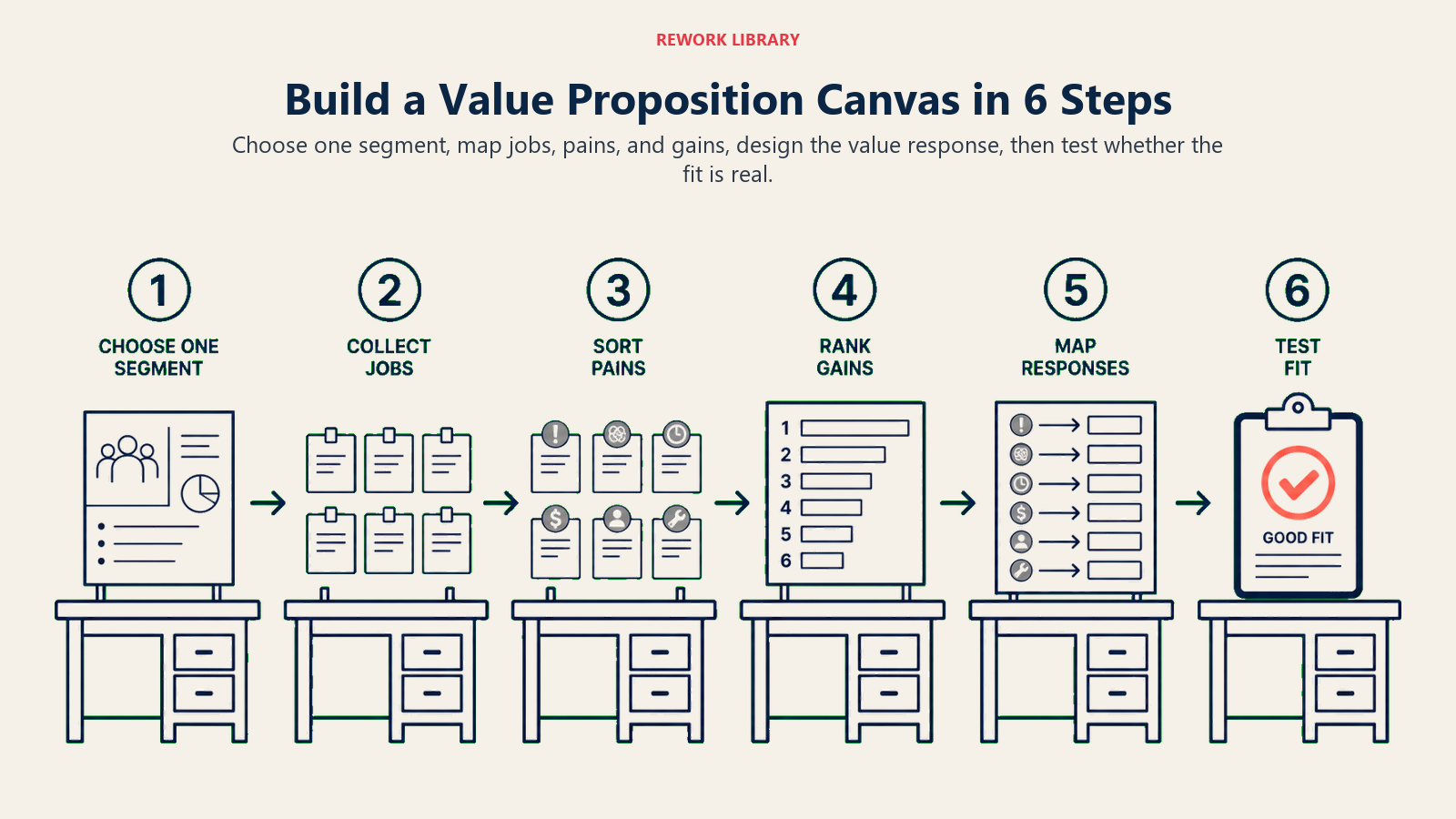 Six-step process for building and testing a value proposition canvas