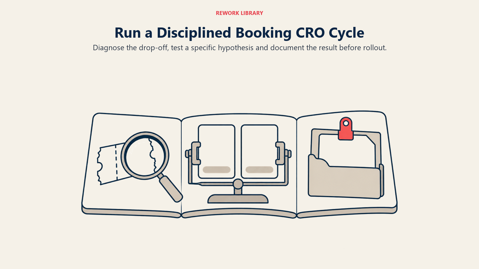 Run a Disciplined Booking CRO Cycle: Diagnose the drop-off, test a specific hypothesis and document the result before rollout.