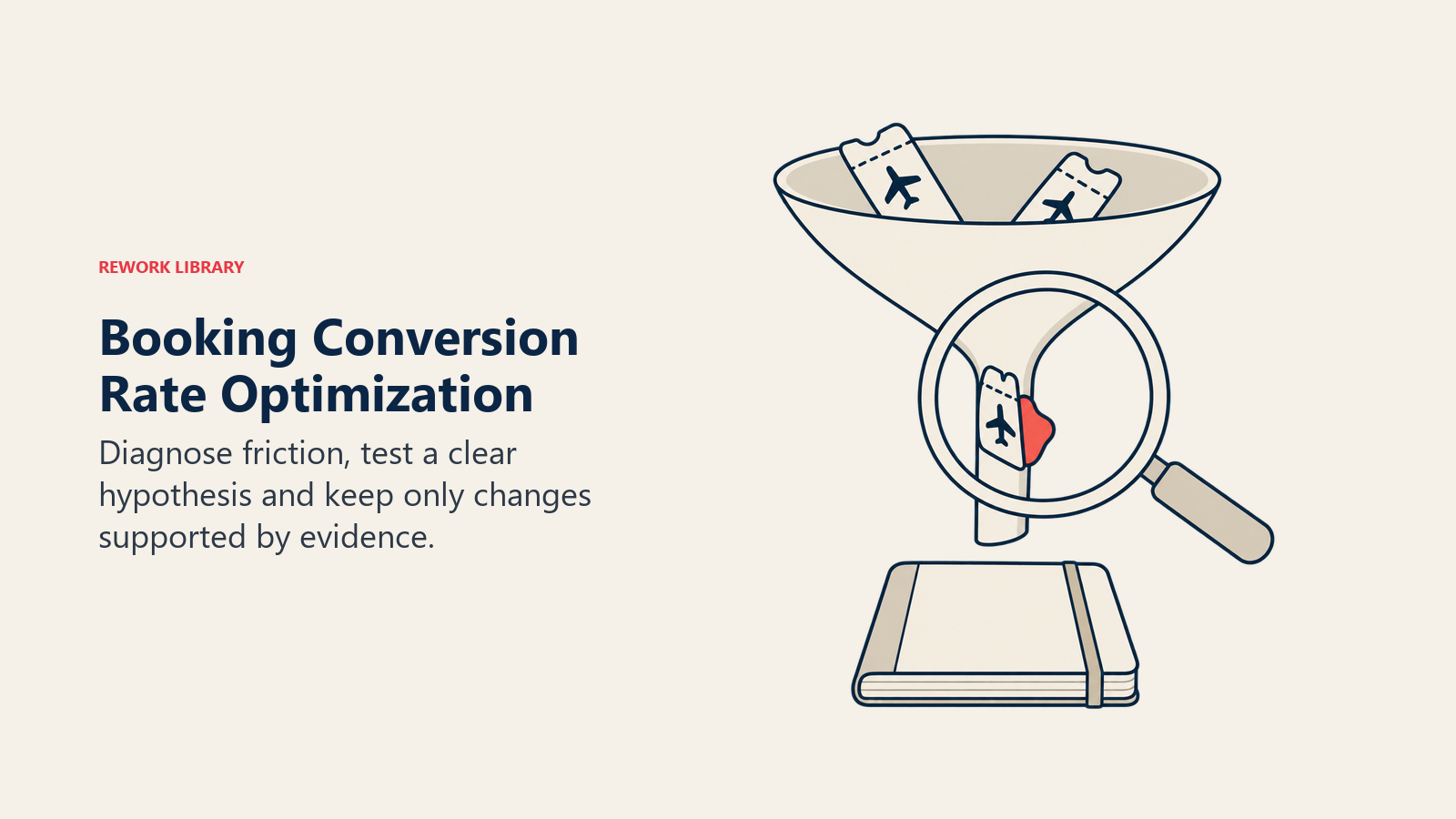 Booking Conversion Rate Optimization: Diagnose friction, test a clear hypothesis and keep only changes supported by evidence.