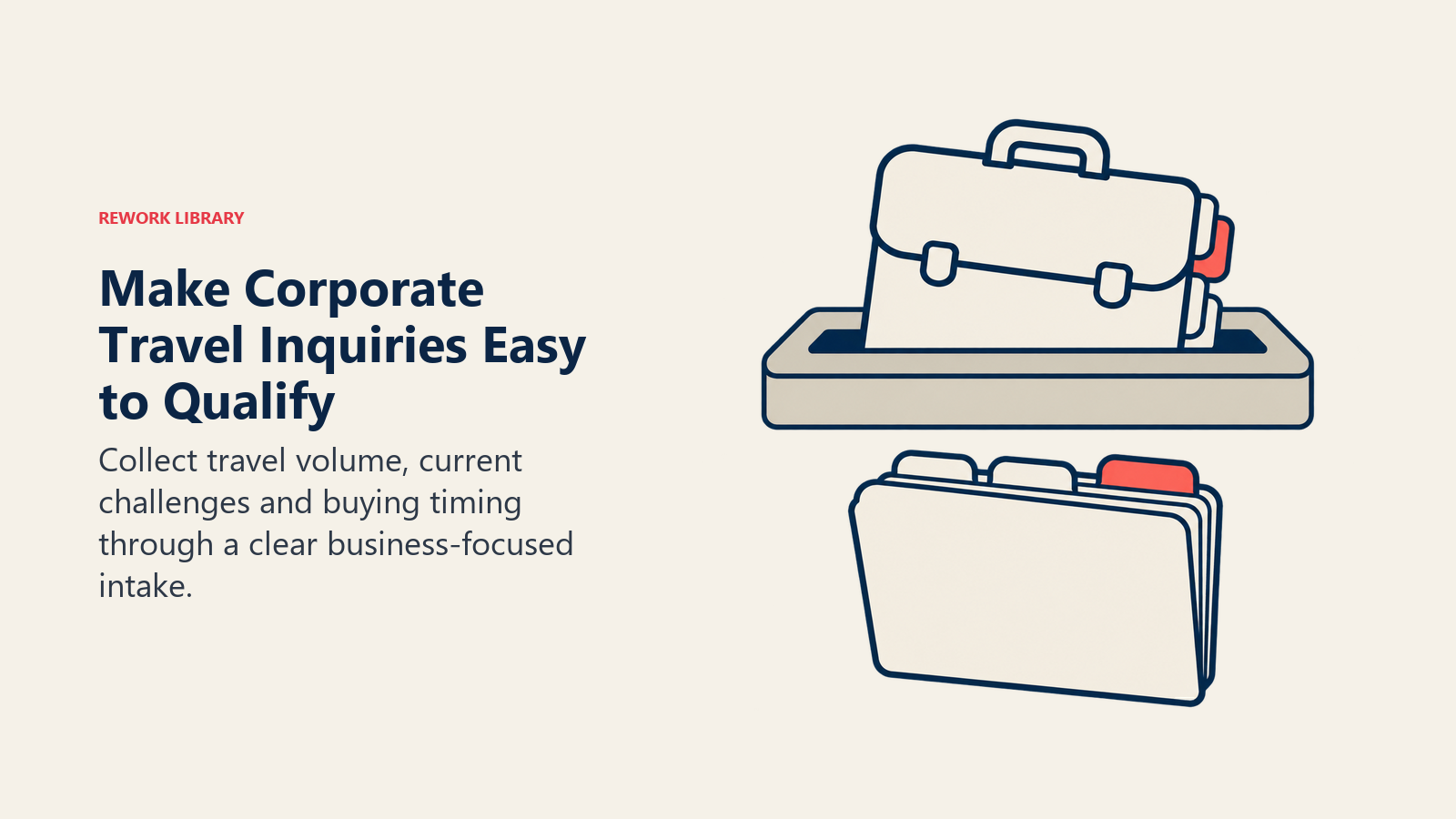 Make Corporate Travel Inquiries Easy to Qualify: Collect travel volume, current challenges and buying timing through a clear business-focused intake.