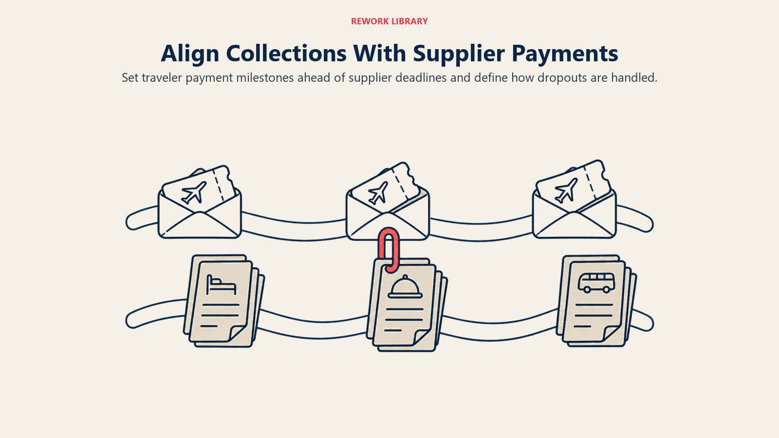 Align Collections With Supplier Payments: Set traveler payment milestones ahead of supplier deadlines and define how dropouts are handled.