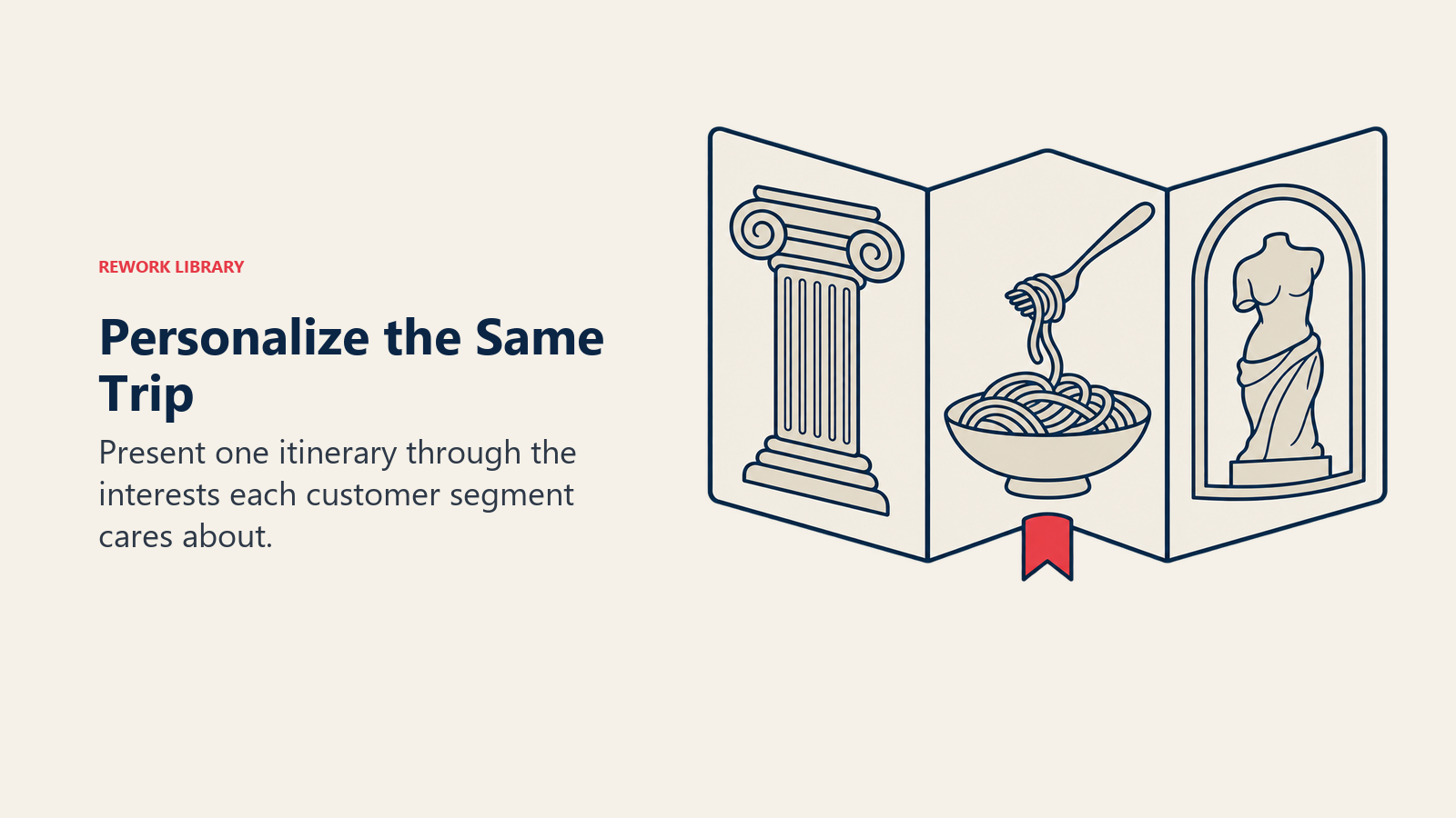 Personalize the Same Trip illustrated through itinerary fan to show present one itinerary through the interests each customer segment cares about.