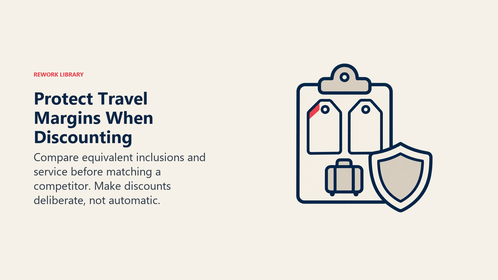 A shield beside two trip offers represents protecting margin during like-for-like price matching.