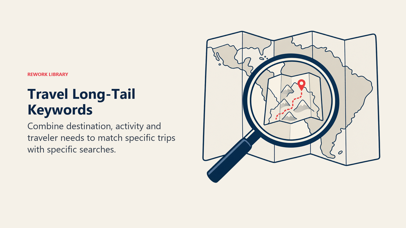 Search lens isolating a mountain itinerary to represent specific destination and experience keywords.