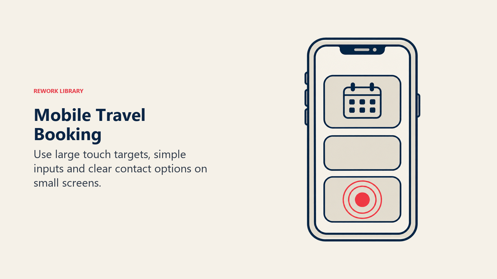 Mobile Travel Booking illustrated by touch-friendly phone.