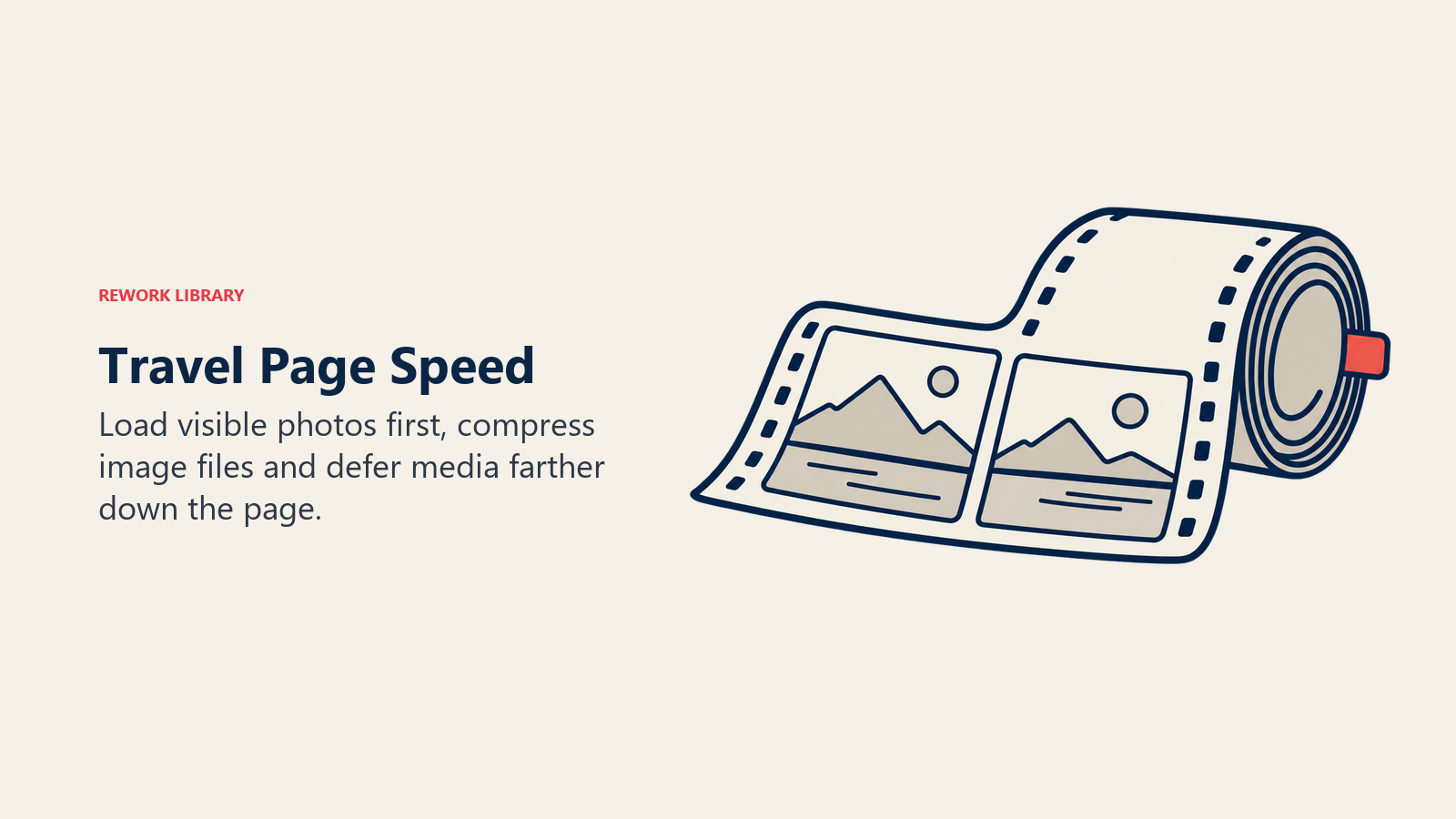 Travel Page Speed illustrated by rolled photograph strip.