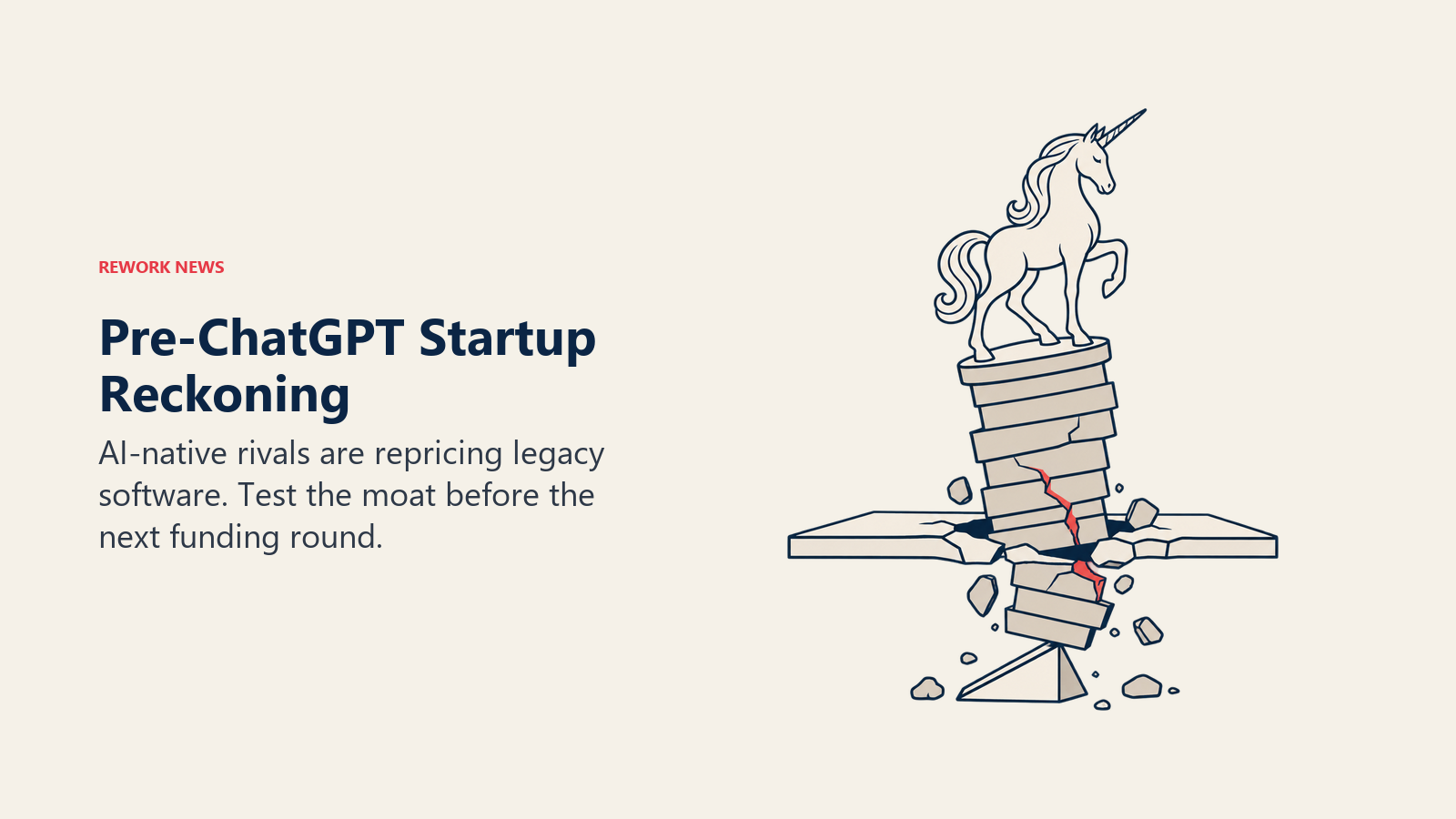 Pre-ChatGPT Startup Reckoning shown through unicorn pedestal