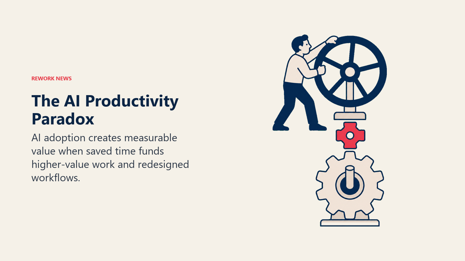 An uncoupled handwheel and output gear show the gap between AI activity and business results