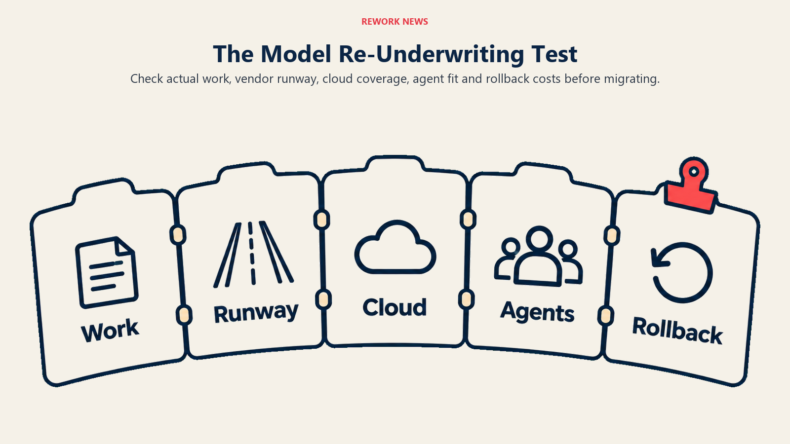 A five-part review folio covers Work, Runway, Cloud, Agents and Rollback