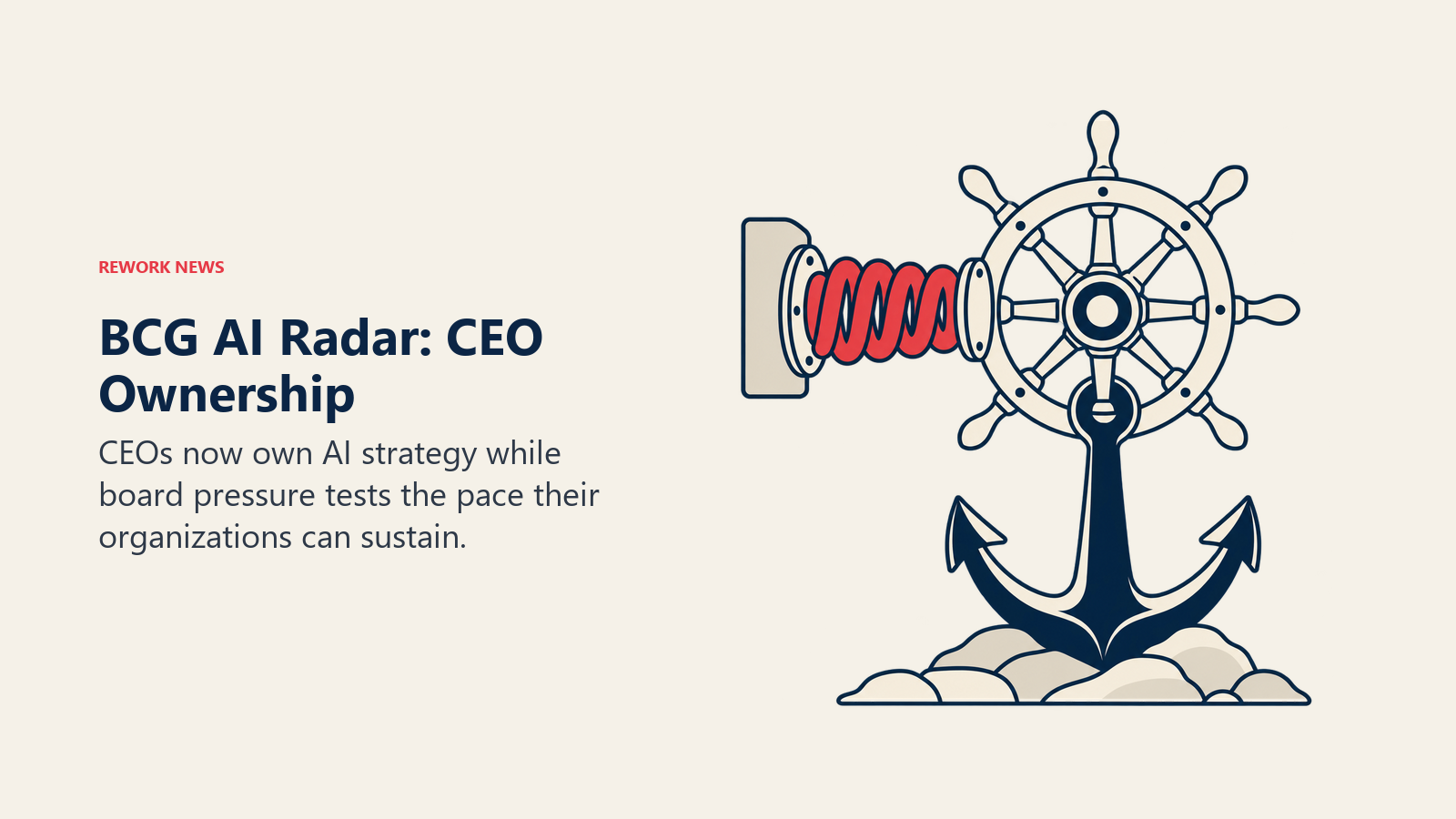 BCG CEO AI ownership shown as an anchored steering wheel resisting a compressed spring