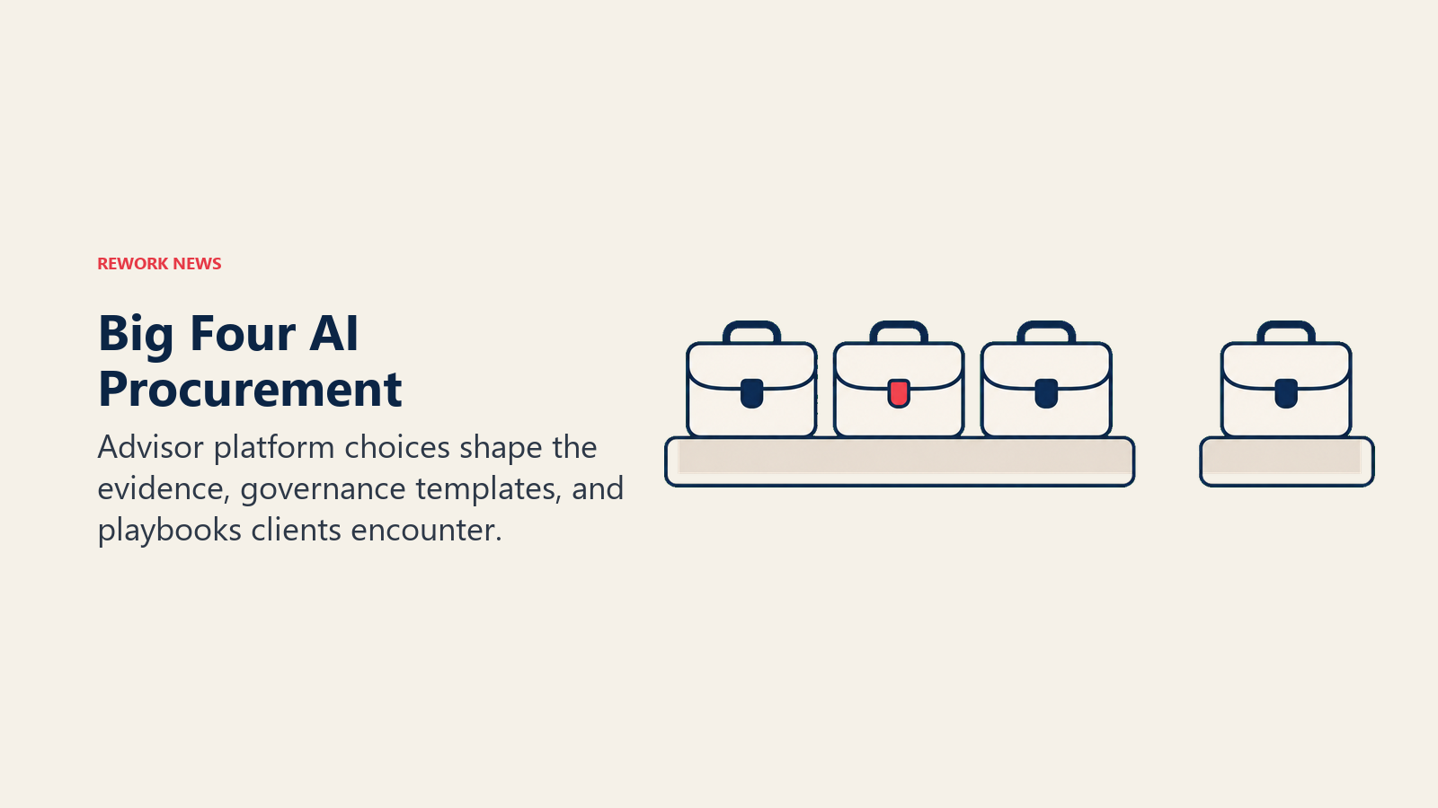 Big Four AI procurement shown by four advisory briefcases grouped three to one across platforms