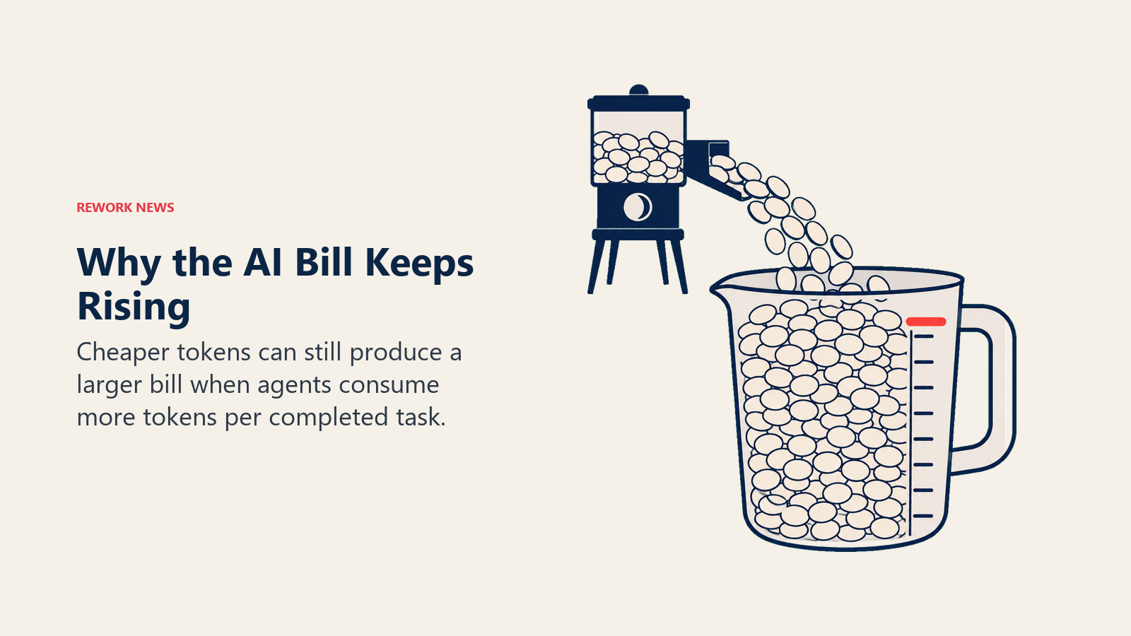 A token dispenser fills a much larger vessel to show rising total AI consumption