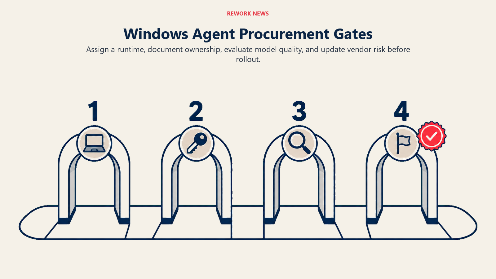 Windows Agent Procurement Gates shown through four approval gates