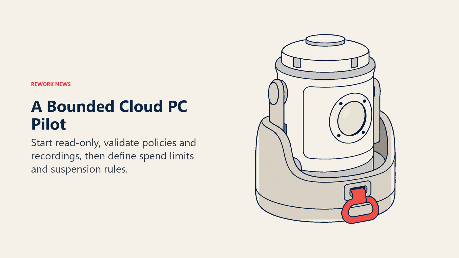 A bounded Cloud PC pilot represented by a test vessel with a viewing window and emergency pull tab