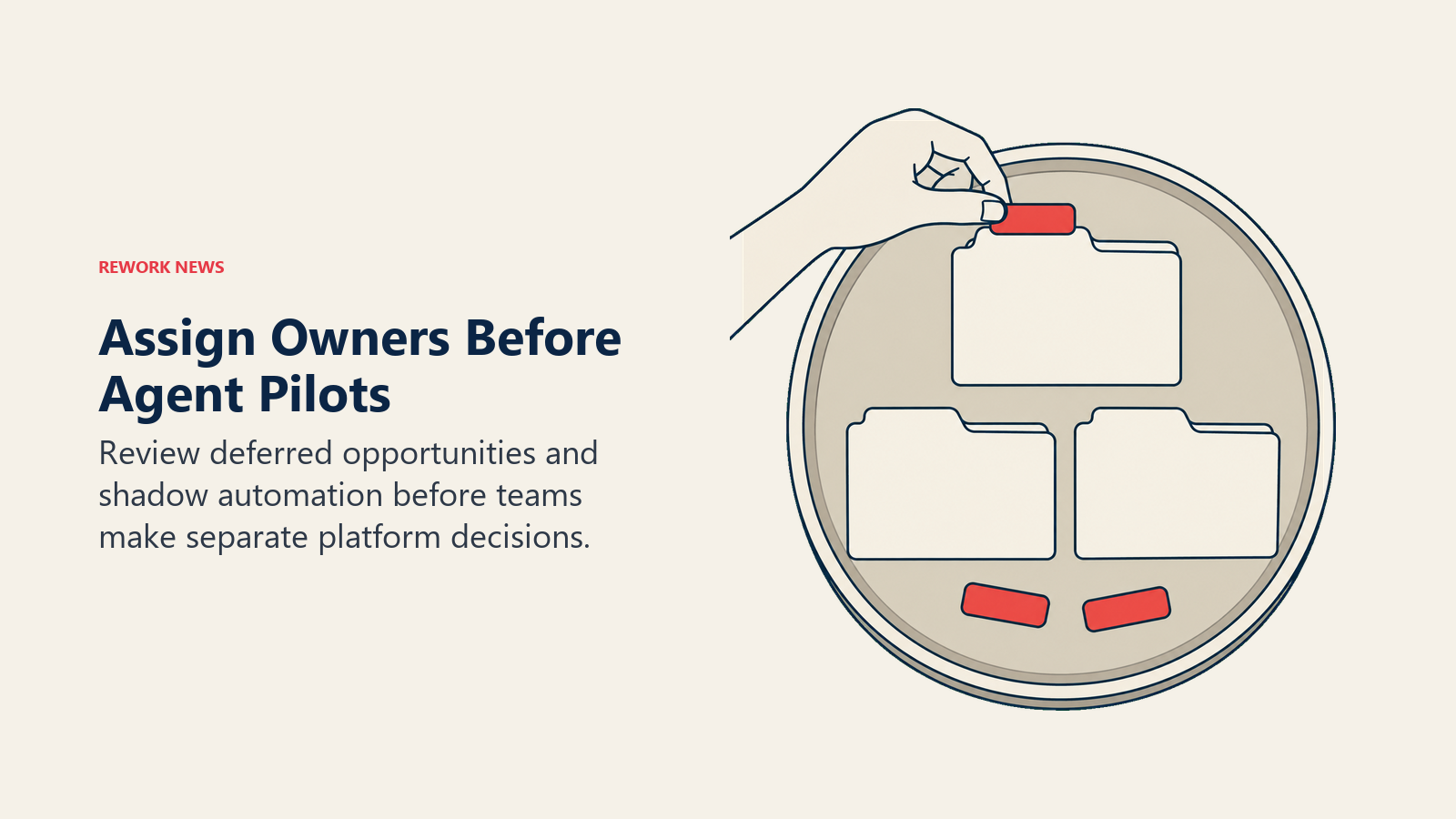 An ownership tab is attached to a pilot folder before teams choose agent platforms