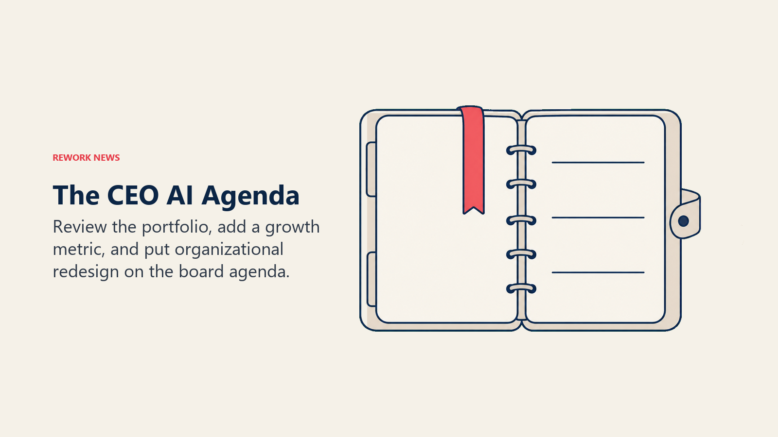 CEO AI agenda with three discussion items in an open appointment book