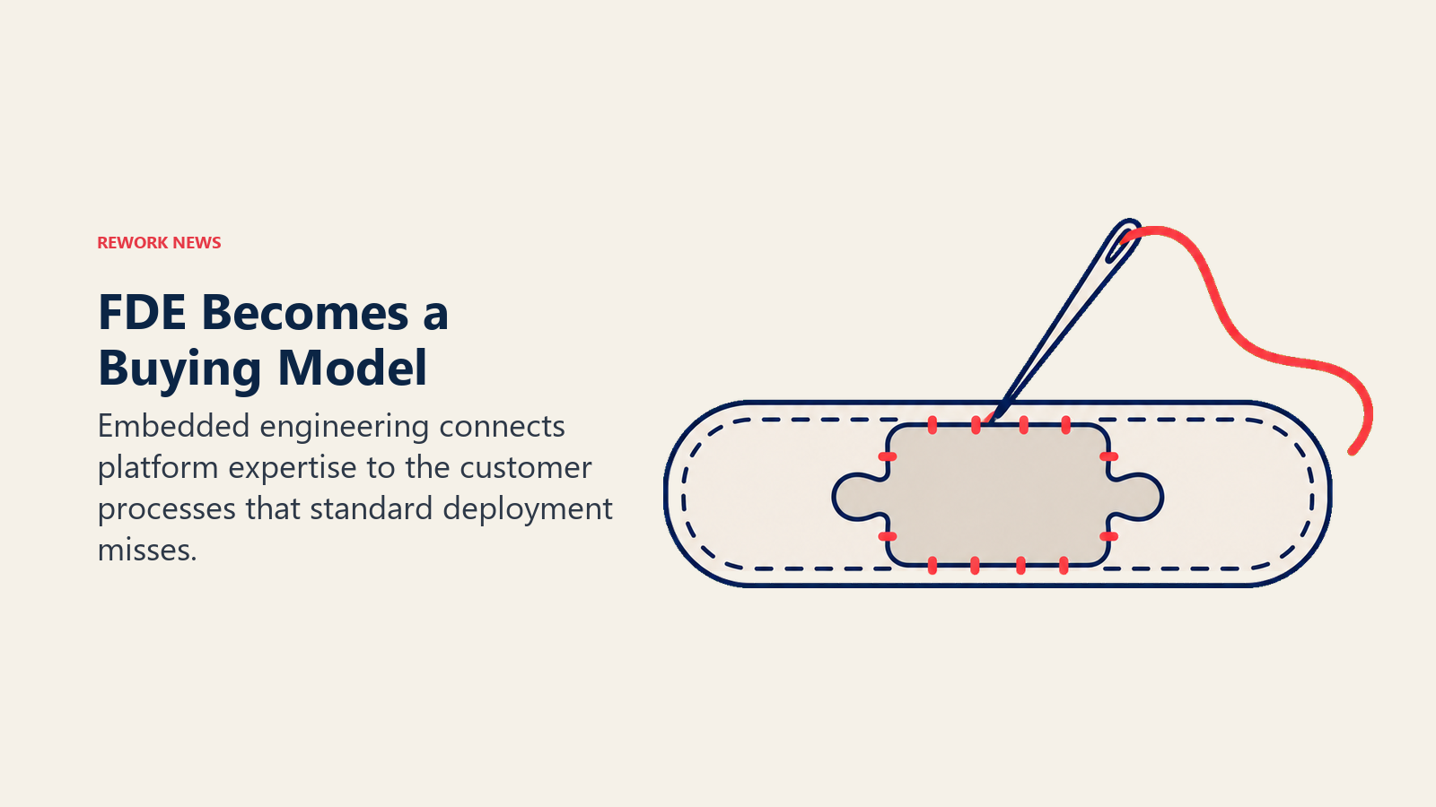 Embedded engineering shown as a fitted agent patch stitched into an existing business process