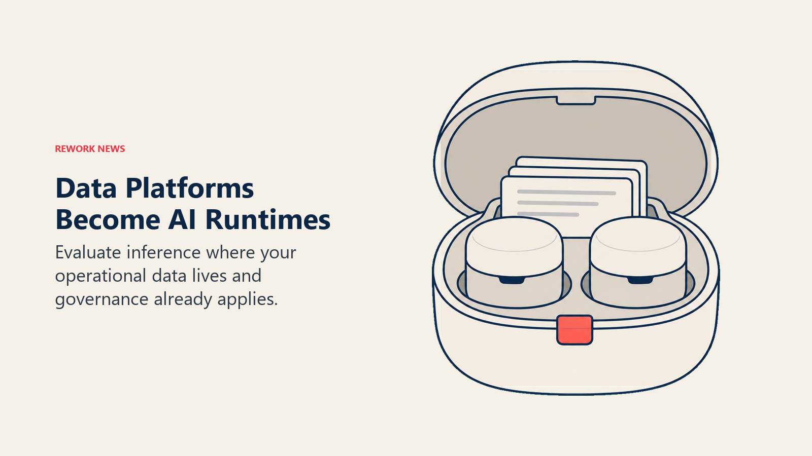 Data Platforms Become AI Runtimes illustrated by data vault sheltering model modules