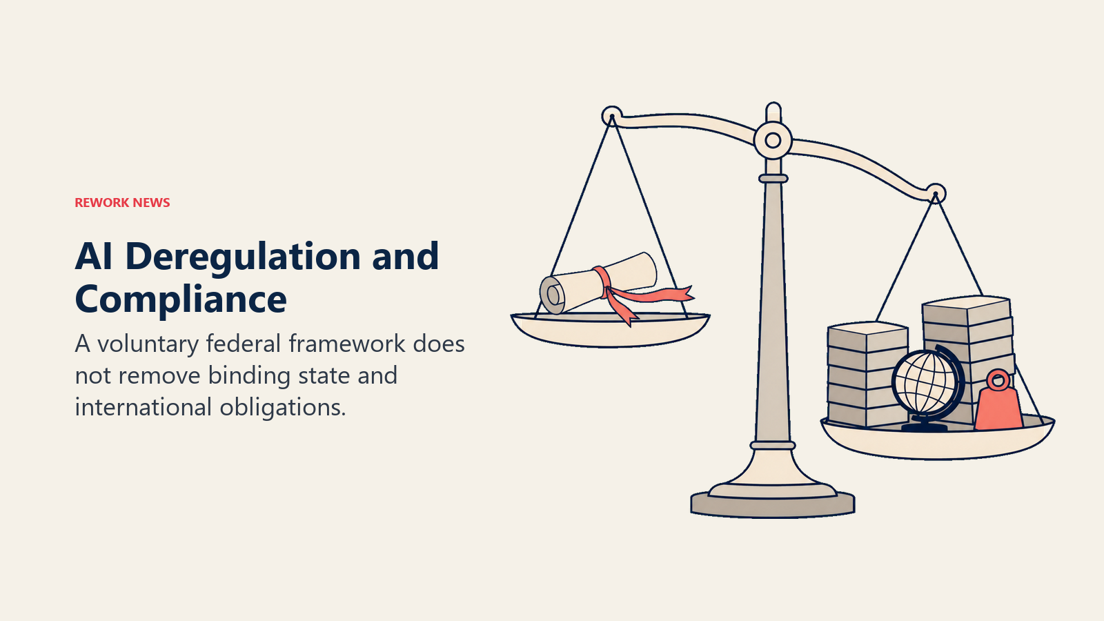AI Deregulation and Compliance shown through policy balance scale