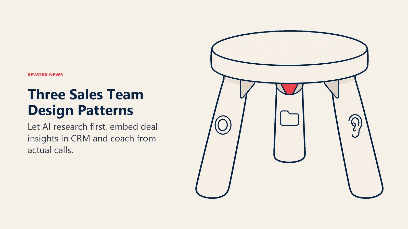 Three-legged stool representing AI-first prospecting, embedded CRM insights and manager coaching
