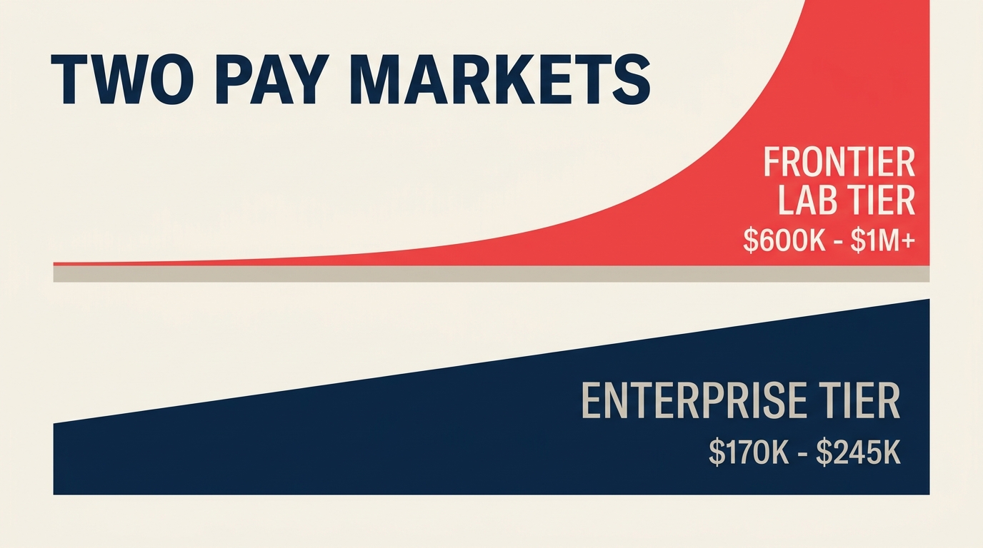 AI engineer pay split into two salary markets showing enterprise tier and frontier lab tier comparison