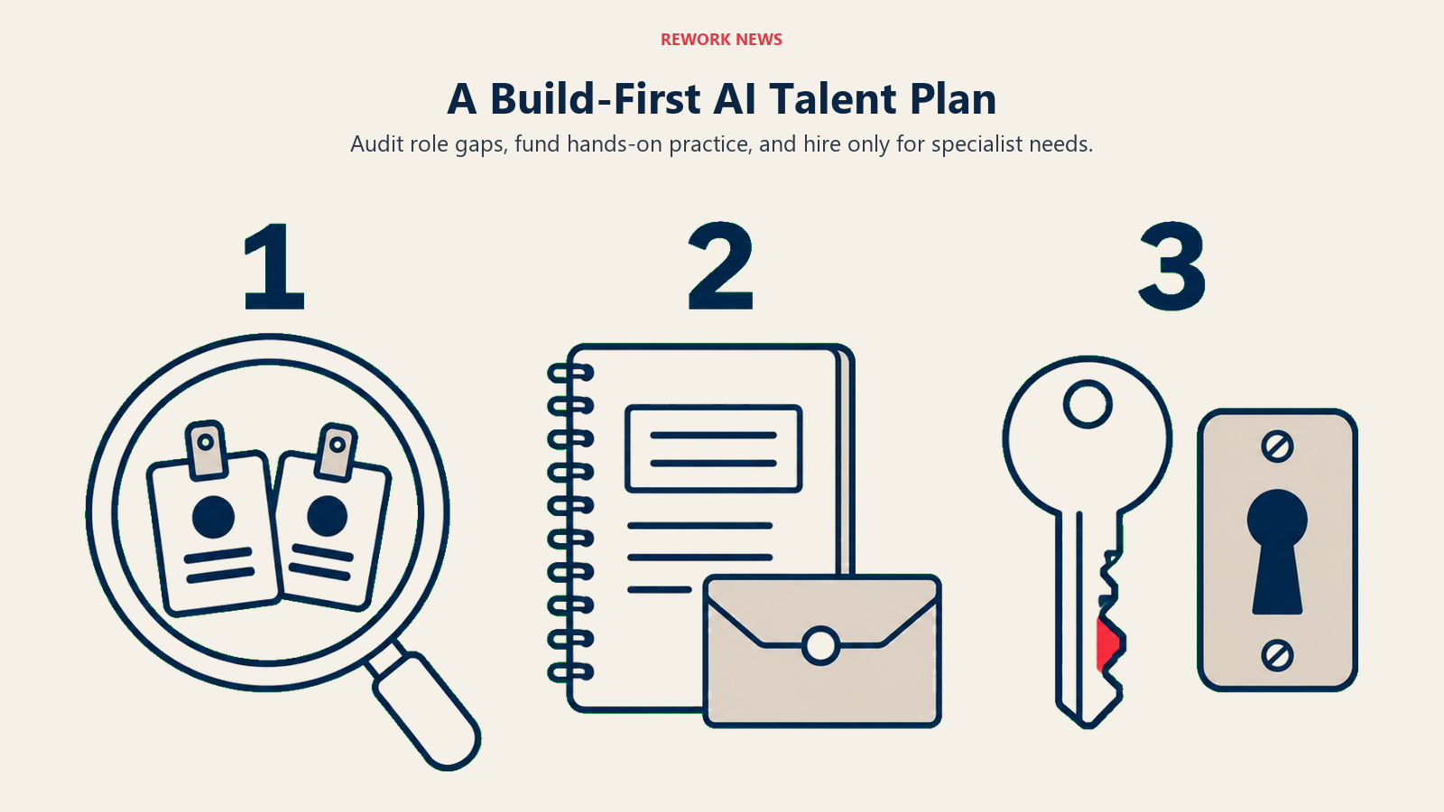 Three-step AI talent plan: audit role gaps, fund practice, and hire specialists selectively