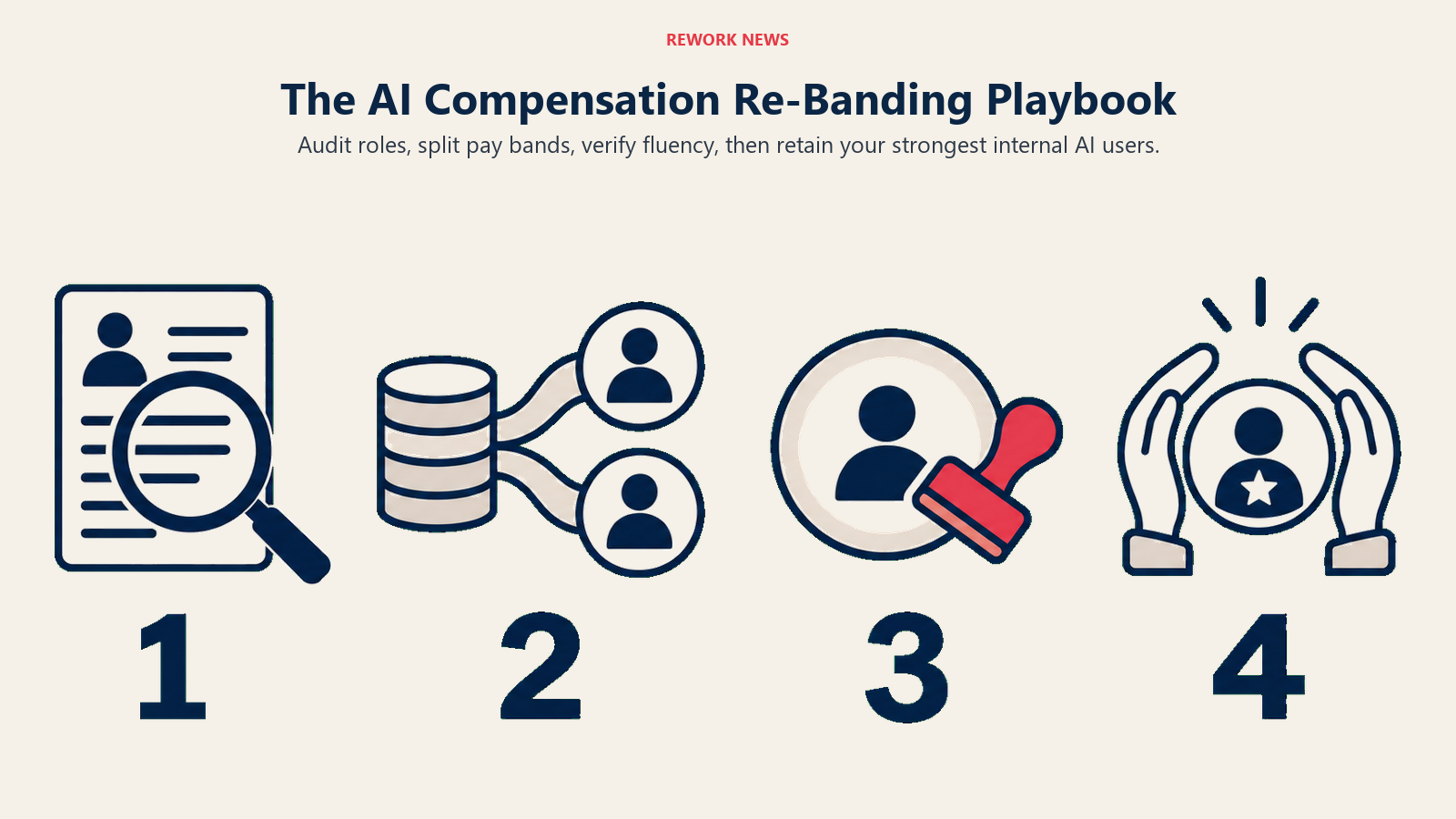 Four AI compensation re-banding moves: audit roles, split bands, verify fluency, and retain internal talent