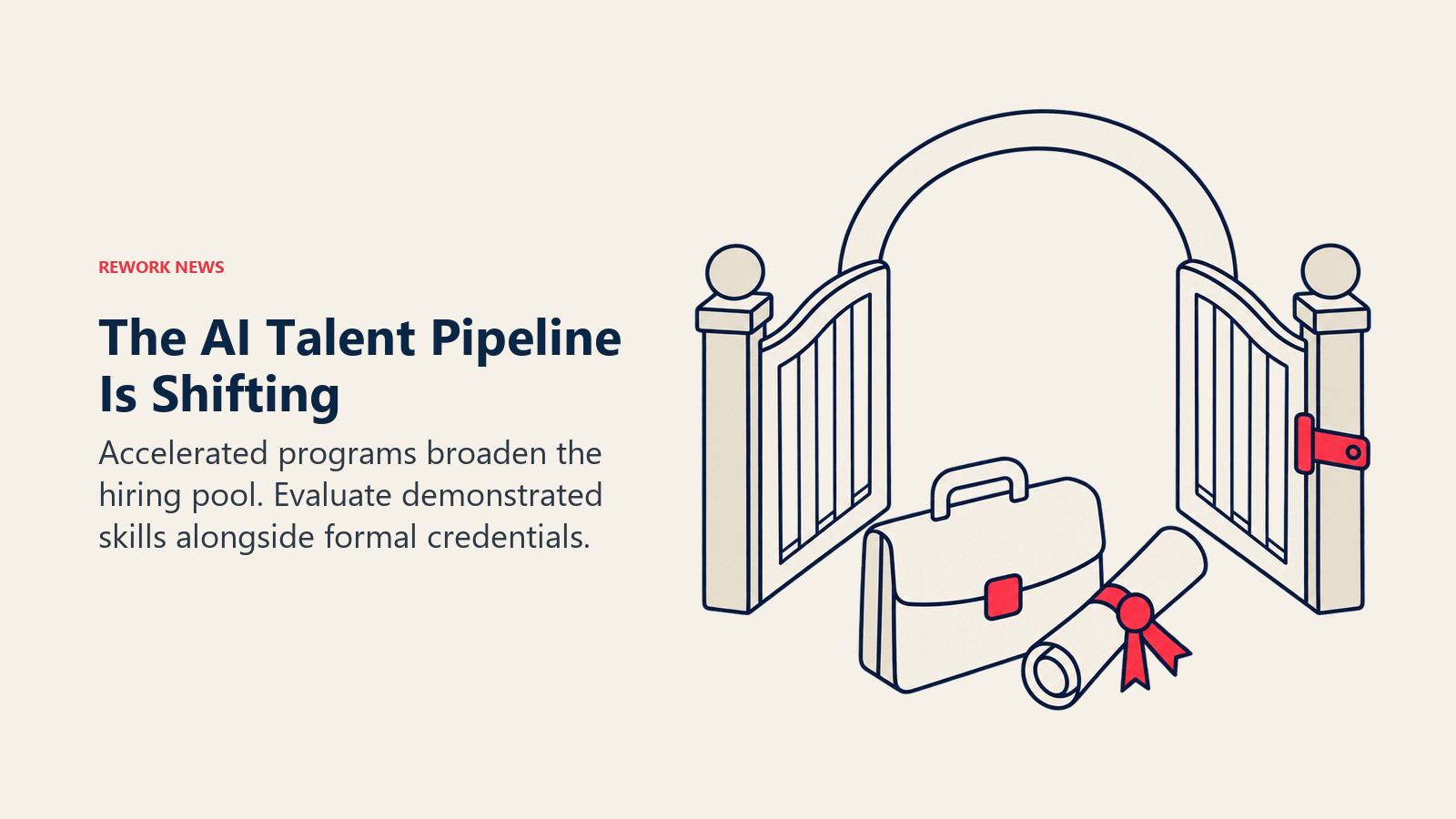 An open hiring gate welcomes both a project portfolio and academic diploma into the AI talent pool