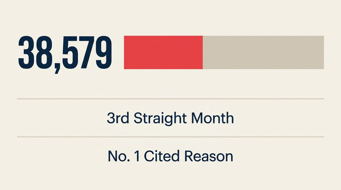 38,579 May layoffs blamed on AI, 40% of the month's total and a third straight month as the No. 1 cited reason