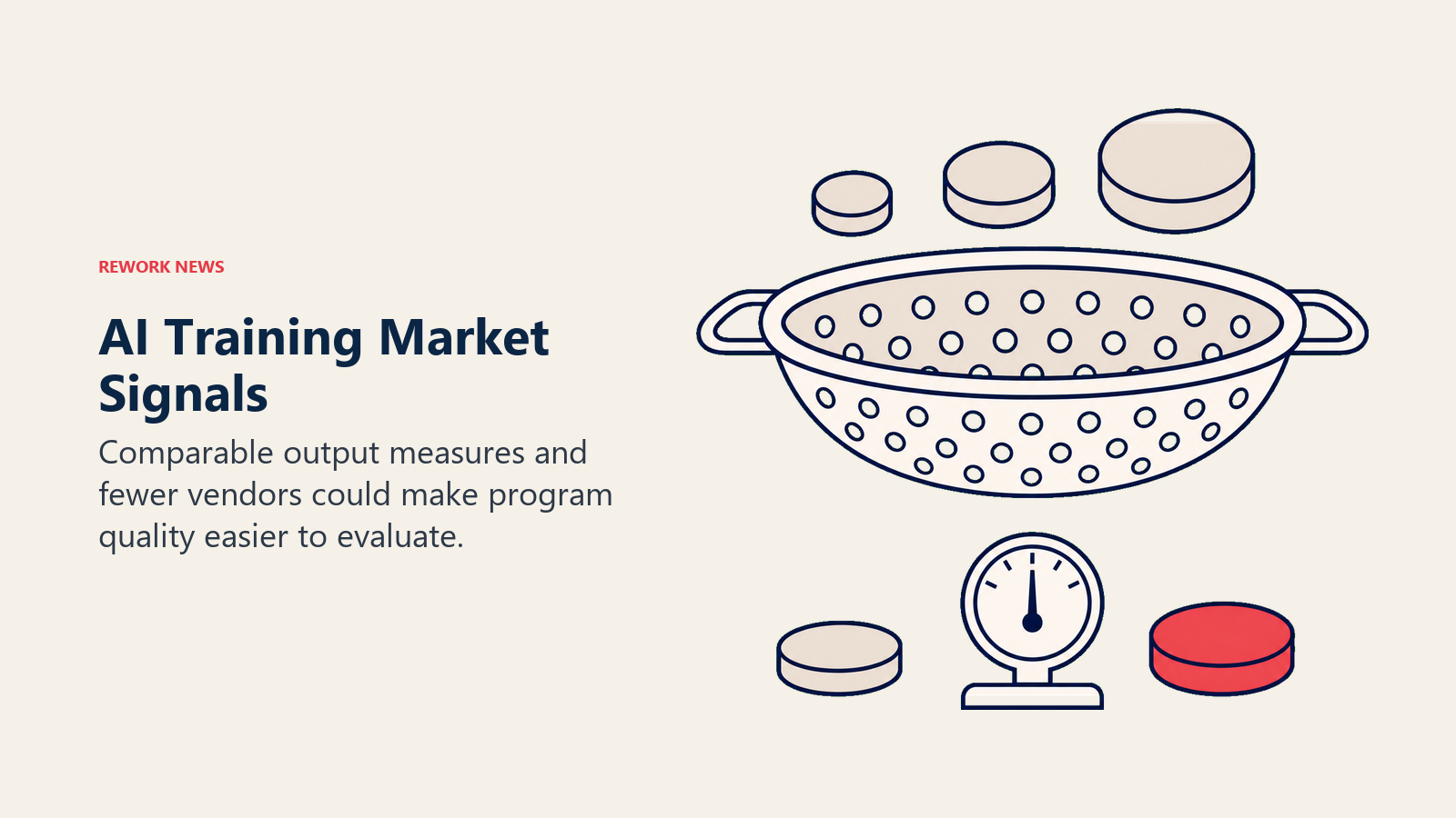 A sieve and calibration gauge illustrate more comparable AI training standards