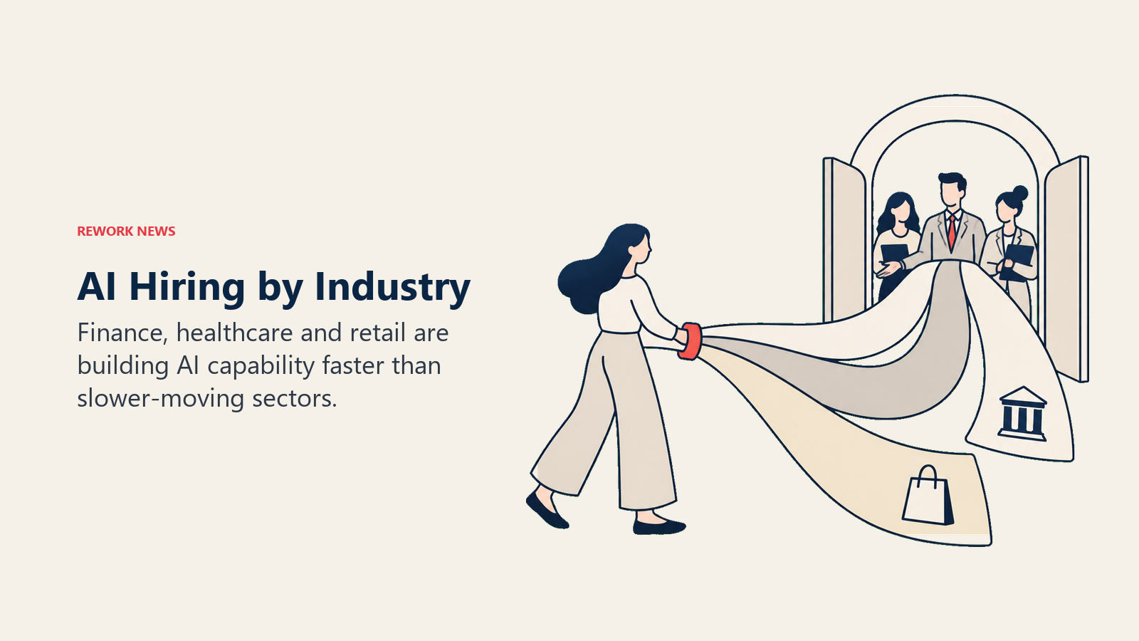 Sector ribbons pass through a recruitment gateway to illustrate AI hiring concentration