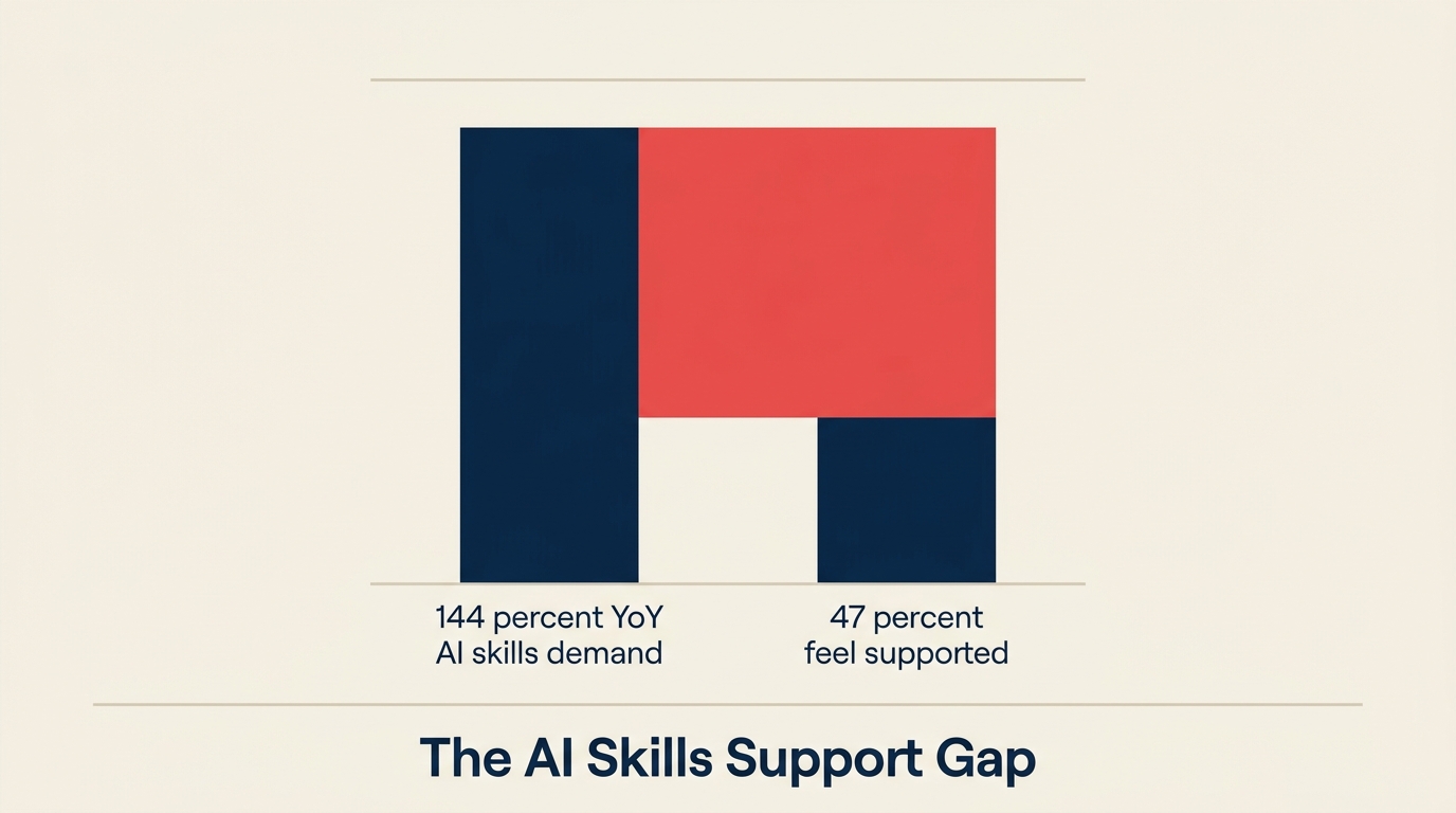LinkedIn 2026 AI skills demand surge vs the worker support gap chart
