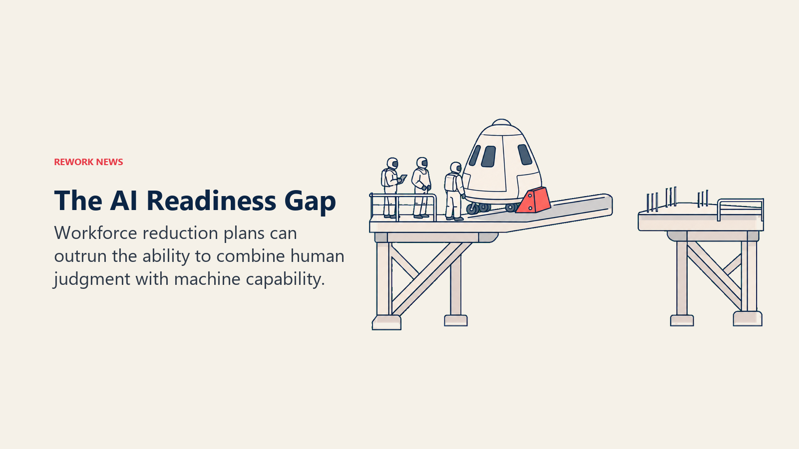 Workforce capsule waits behind a brake at an unfinished ramp, showing the AI readiness gap