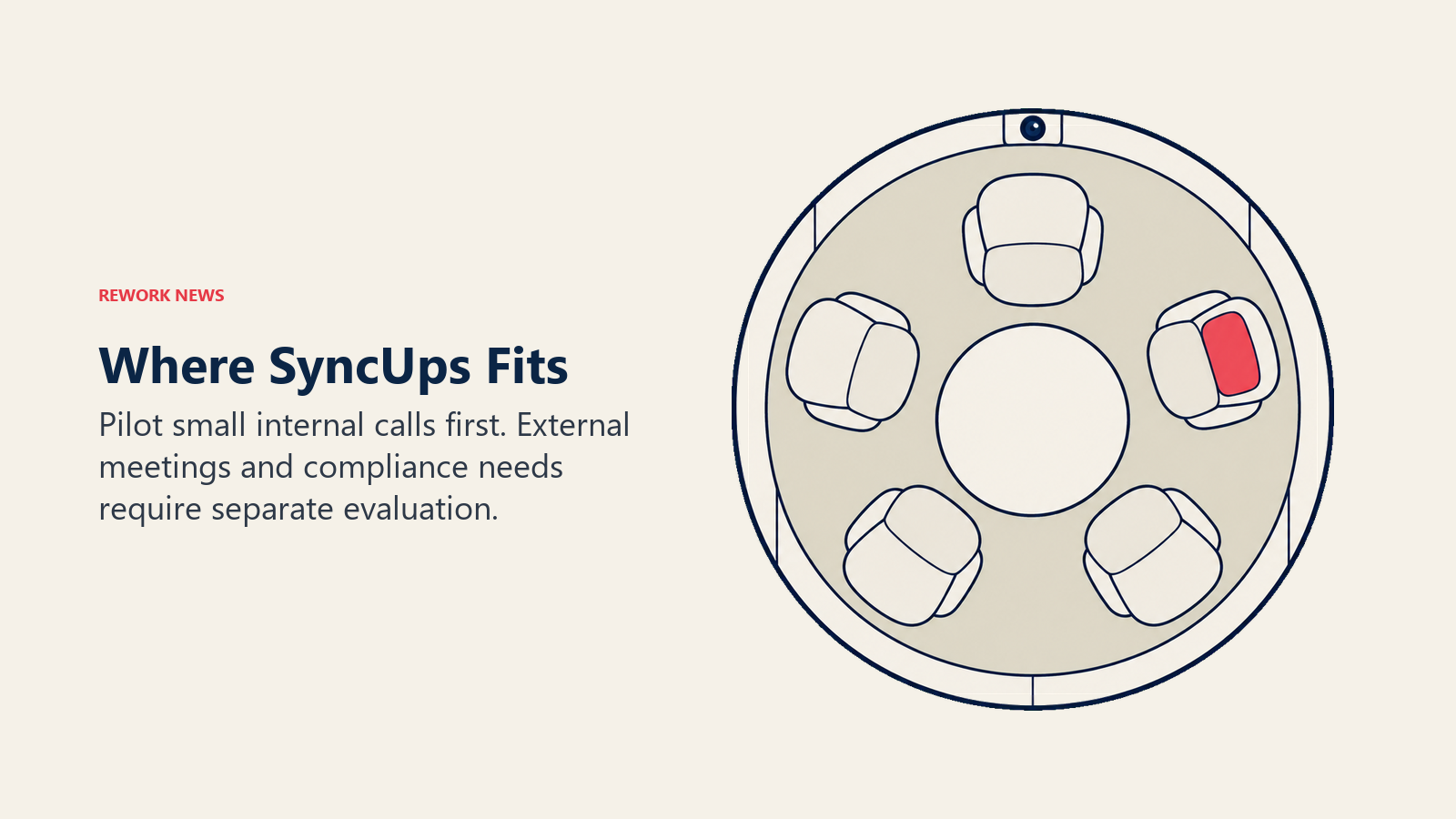 SyncUps pilot scope shown as five seats inside a small meeting enclosure