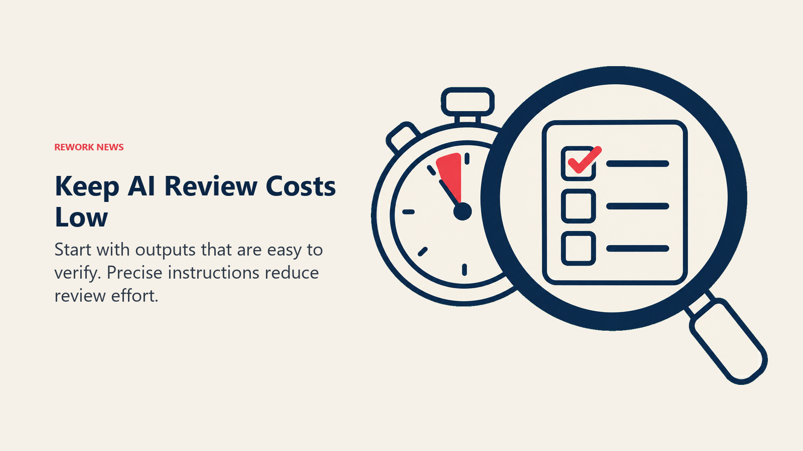 Keep AI Review Costs Low: Time savings depend on review being cheaper than producing work manually.