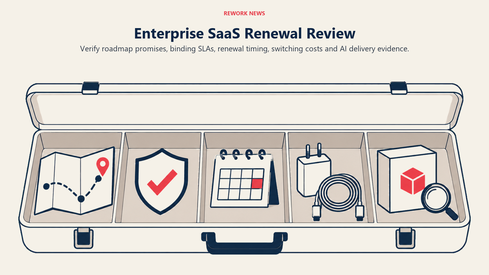 Enterprise SaaS Renewal Review: five compartments organize renewal evidence