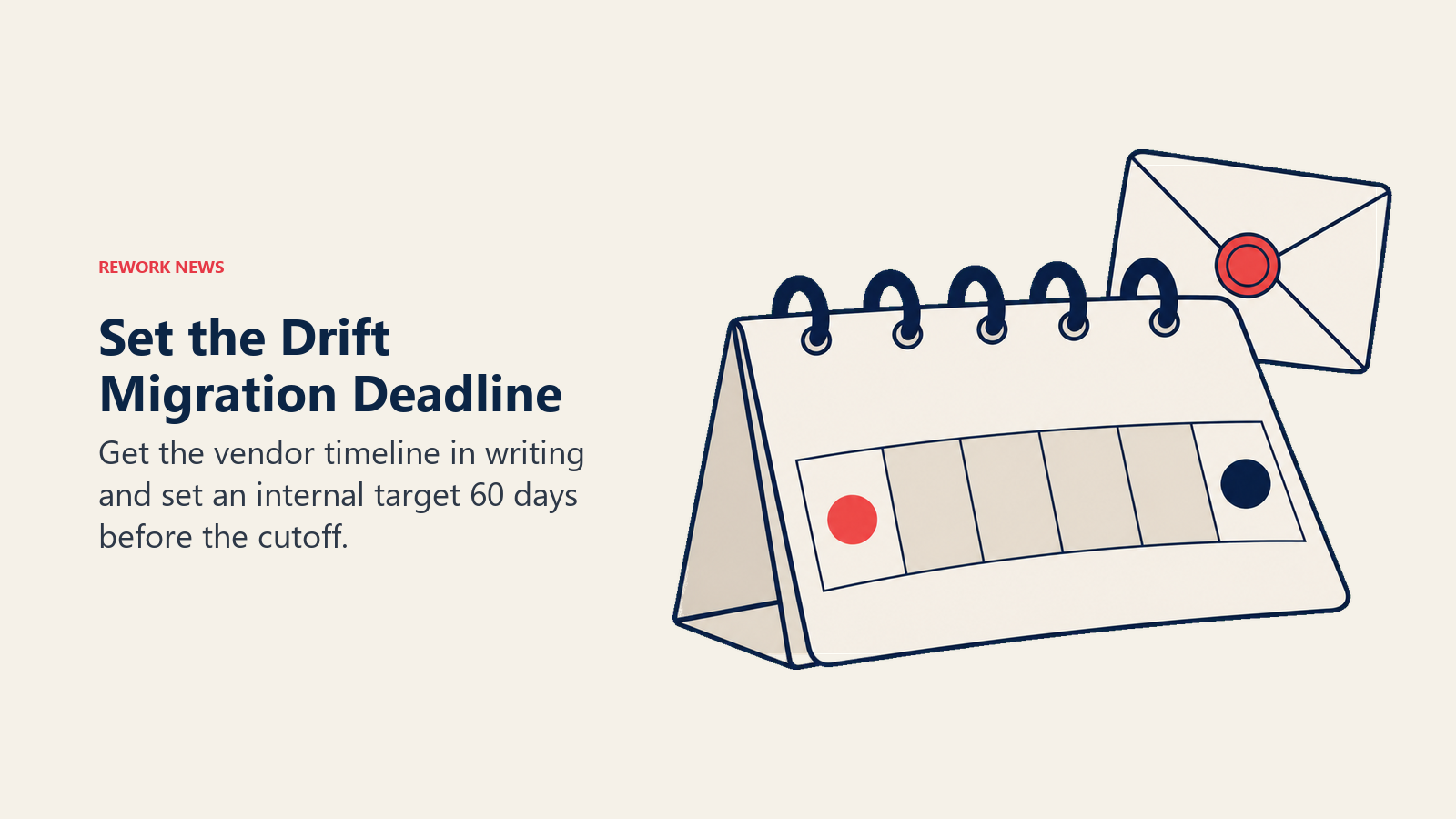 An early internal migration marker and later vendor cutoff leave a planning buffer on a calendar