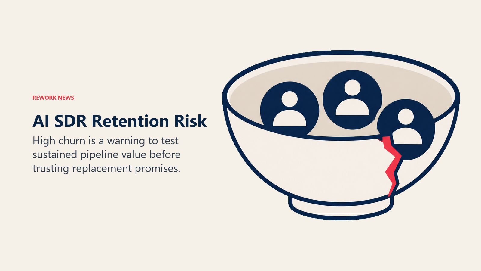 A customer token escapes a cracked bowl, illustrating AI SDR retention risk